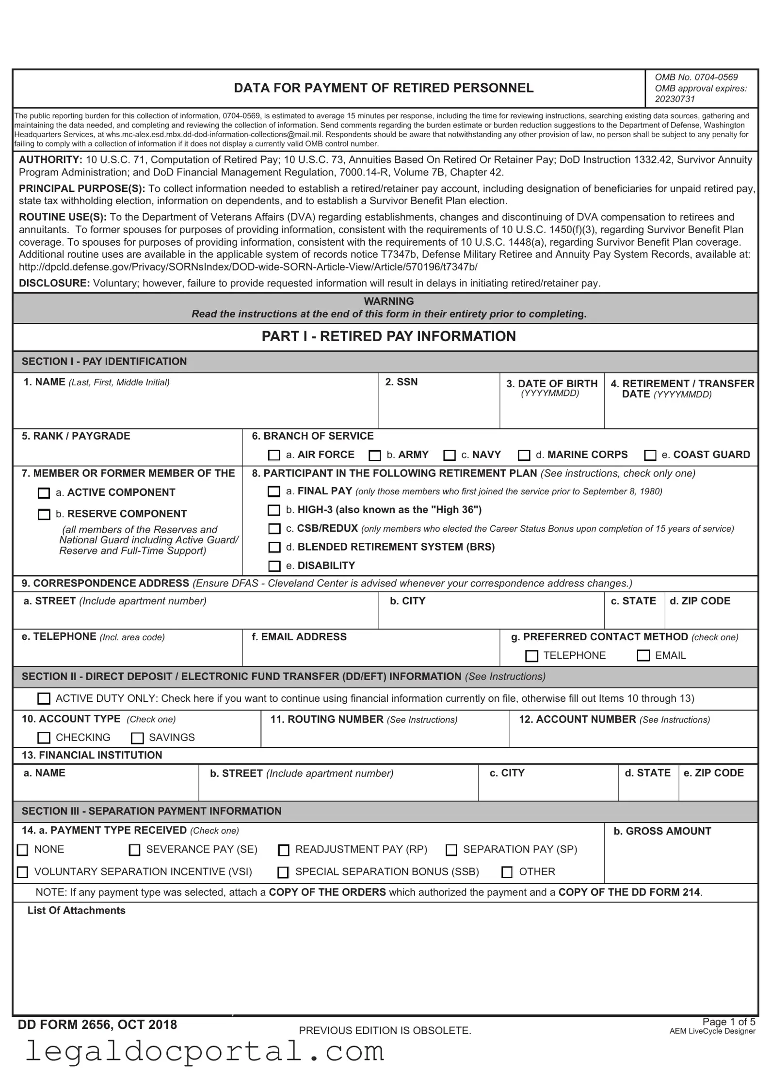 Printable DD 2656 Form