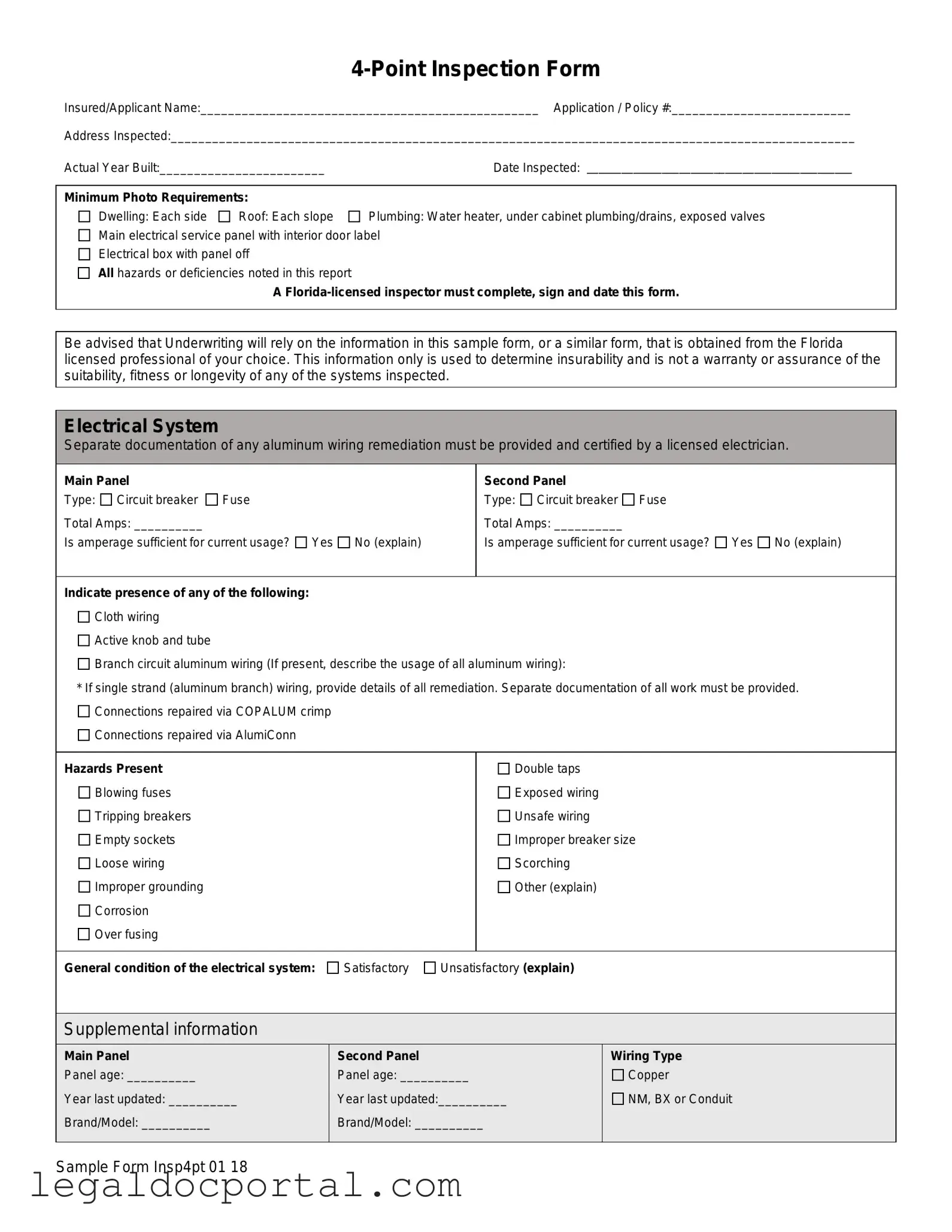 Printable 4 Point Inspection Form