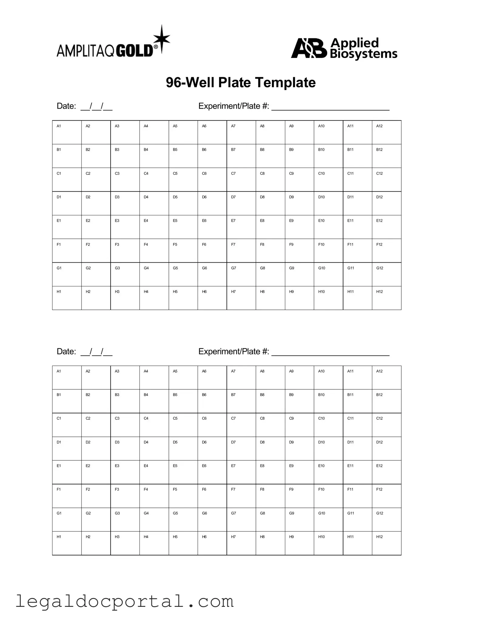 Printable 96 Well Form