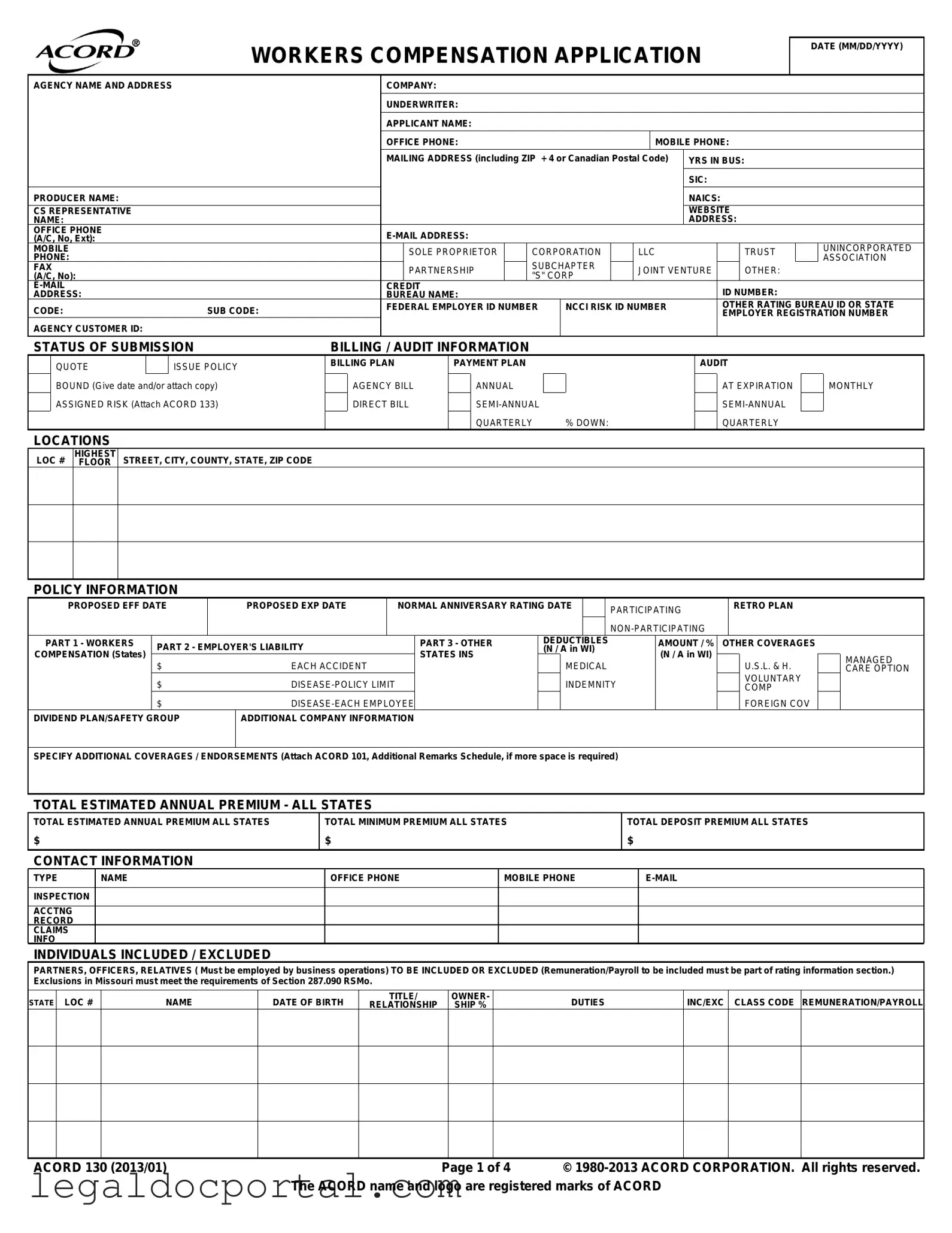 Printable Acord 130 Form