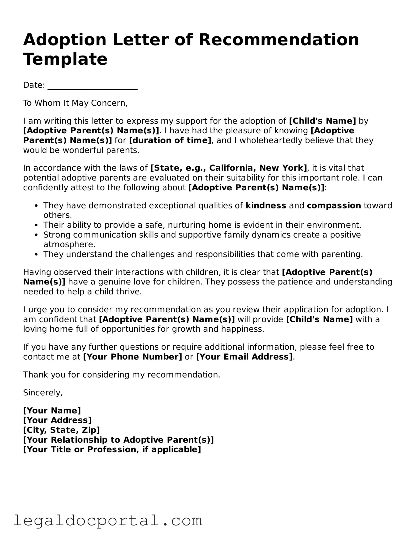 Official Adoption Letter of Recommendation Document