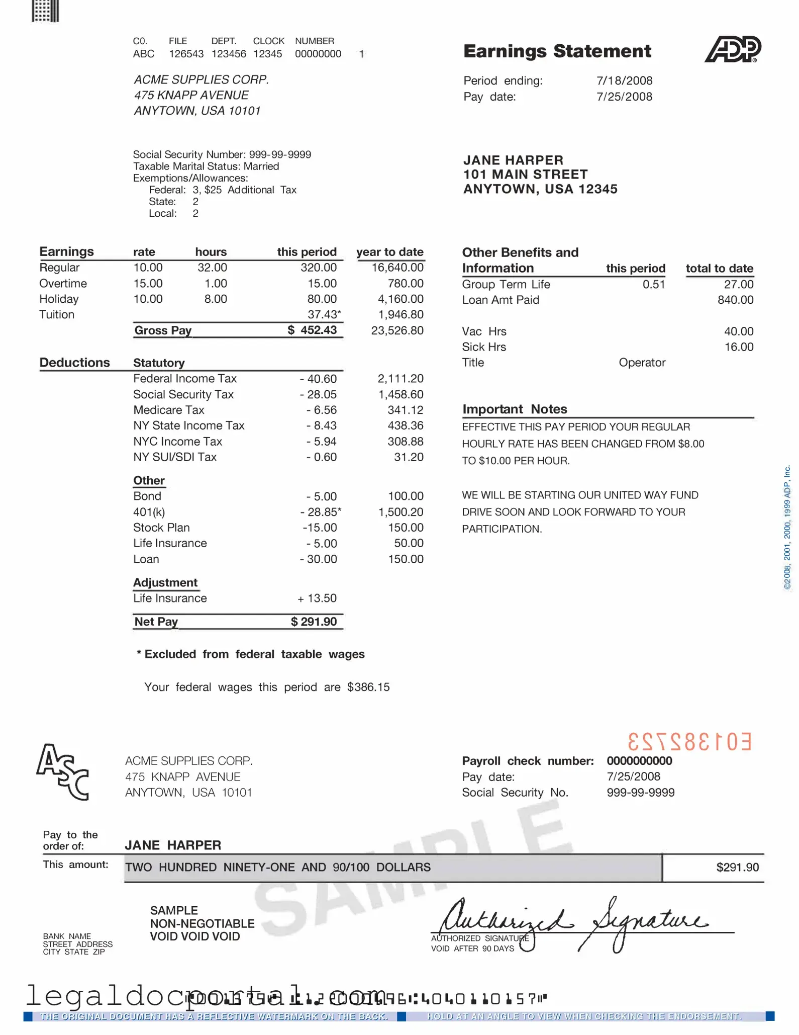 Printable Adp Pay Stub Form