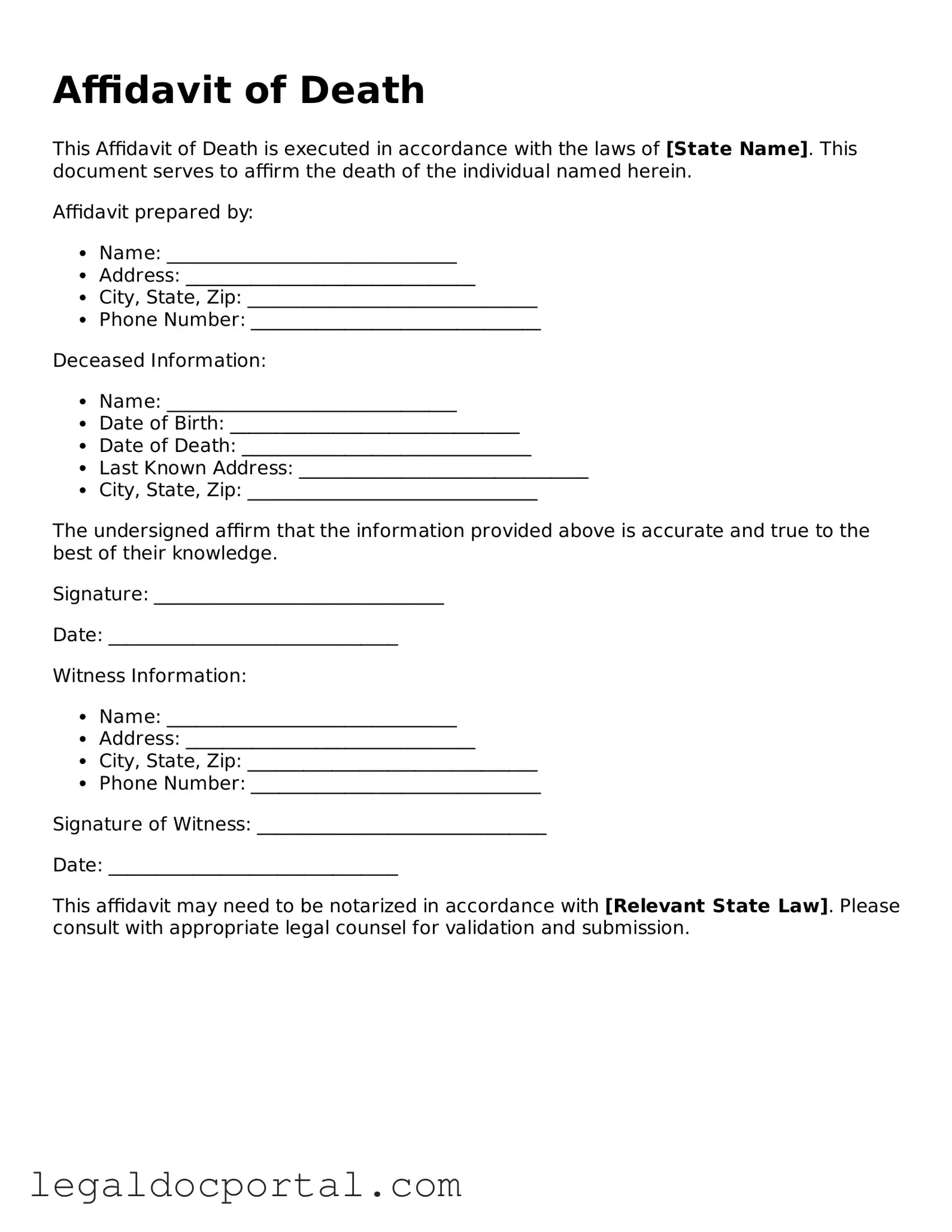 Official Affidavit of Death Document
