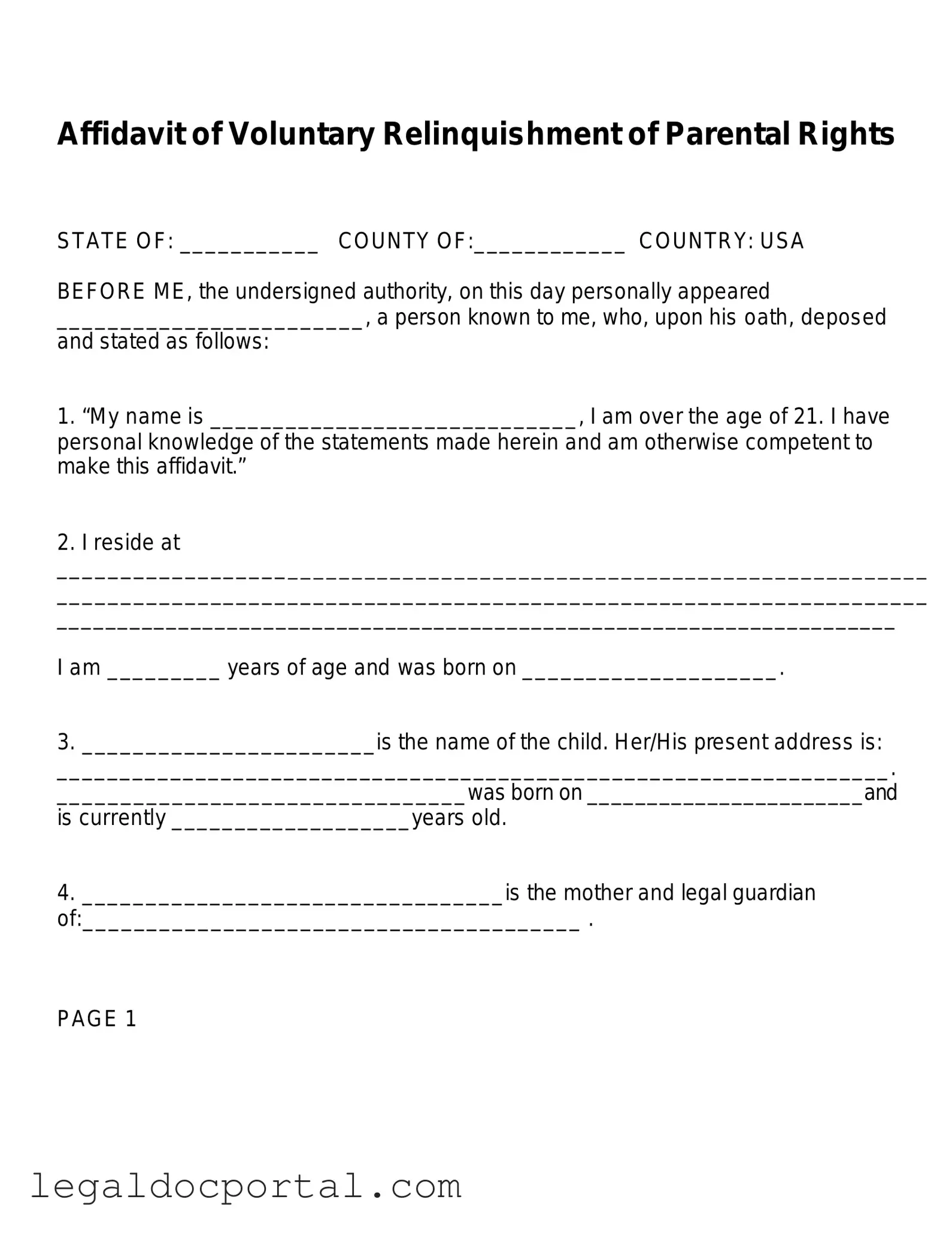 Printable Affidavit Parental Rights Form