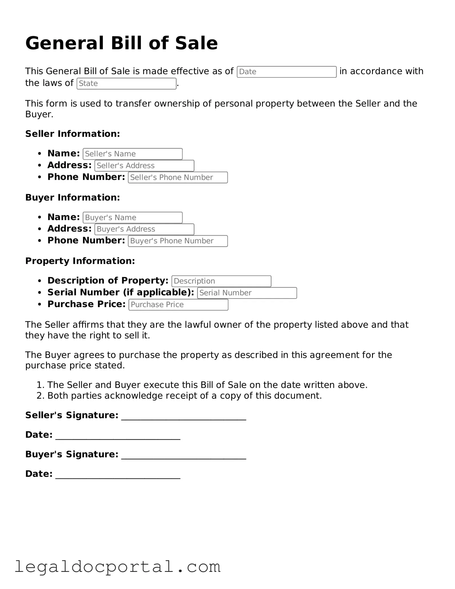 Official General Bill of Sale Document