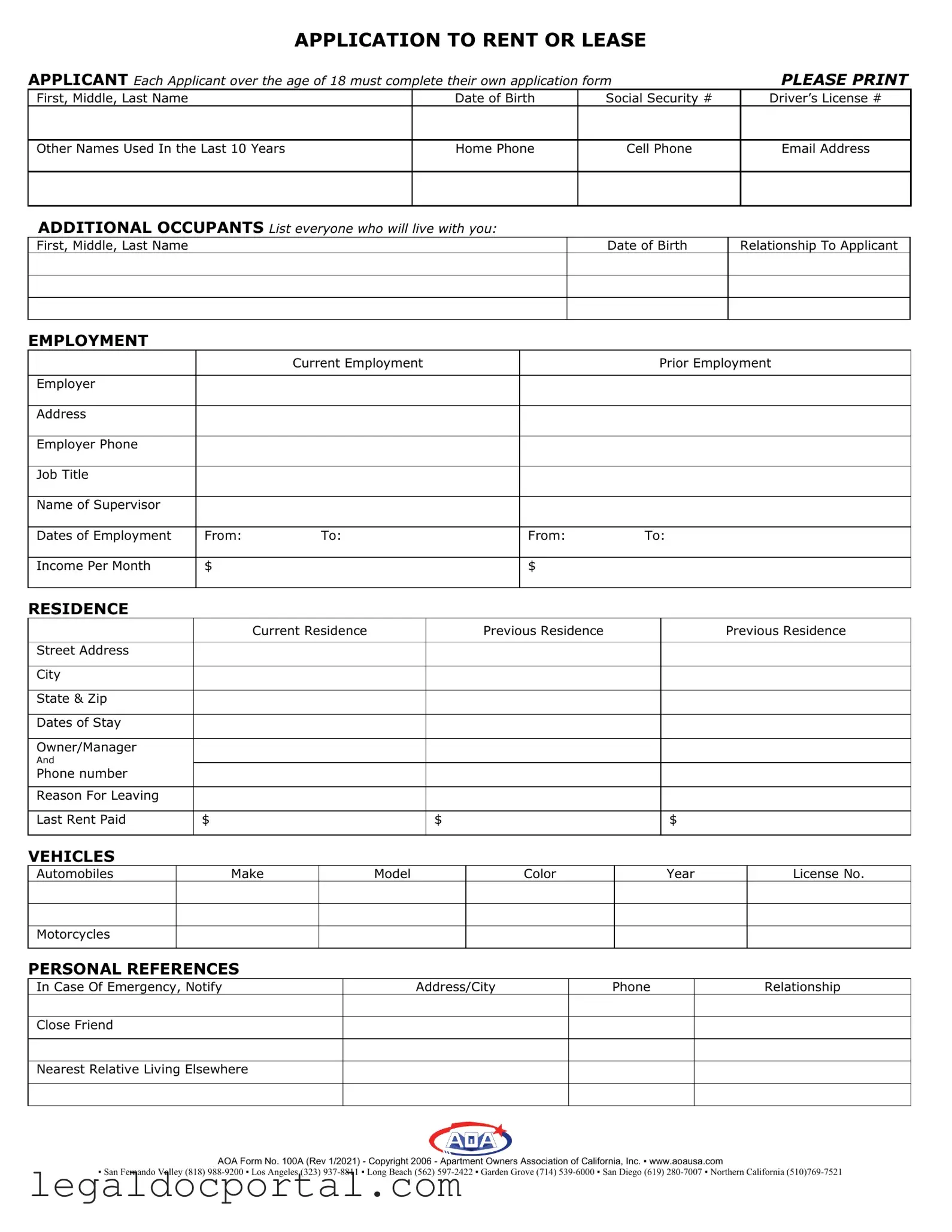 Printable Aoa 100A Form