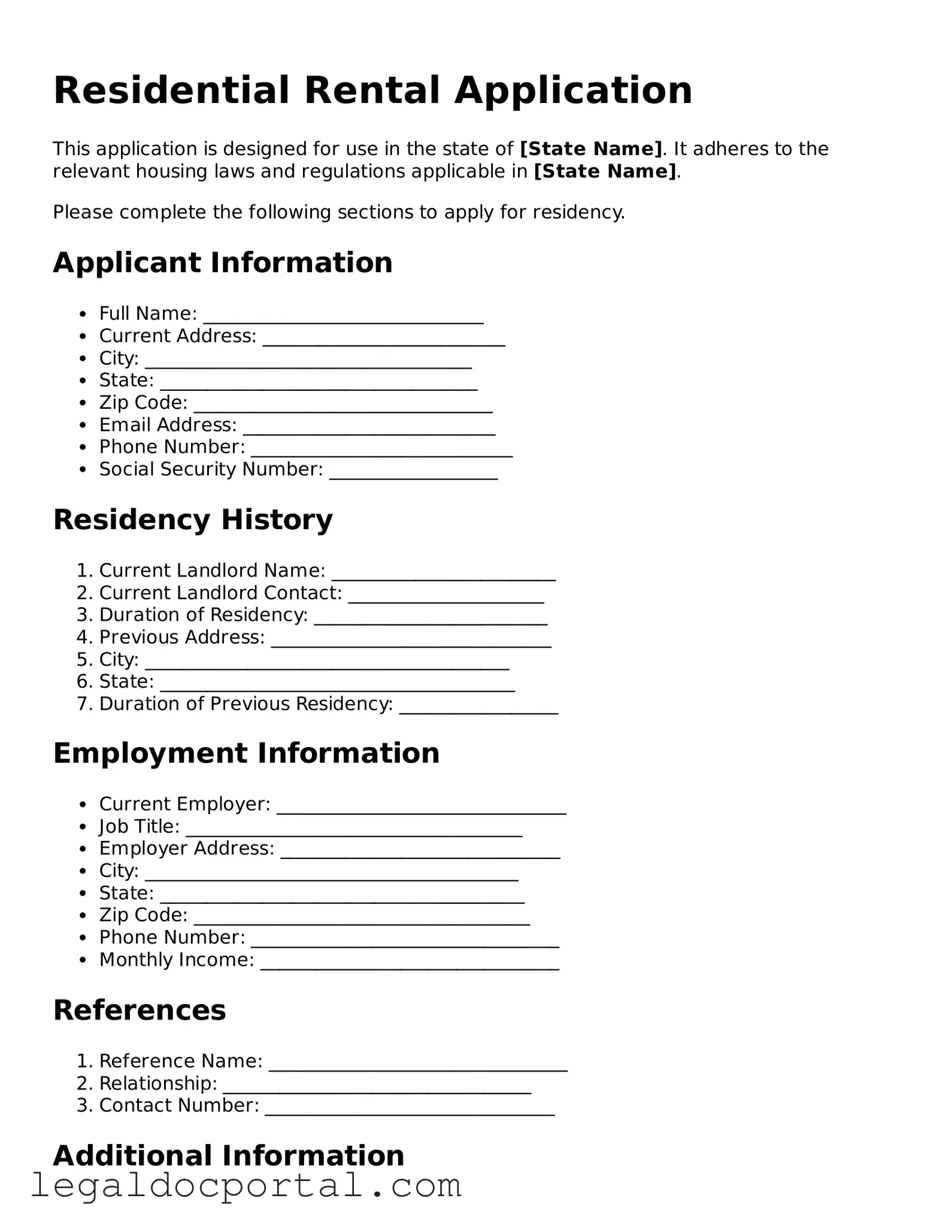 Official Rental Application Document