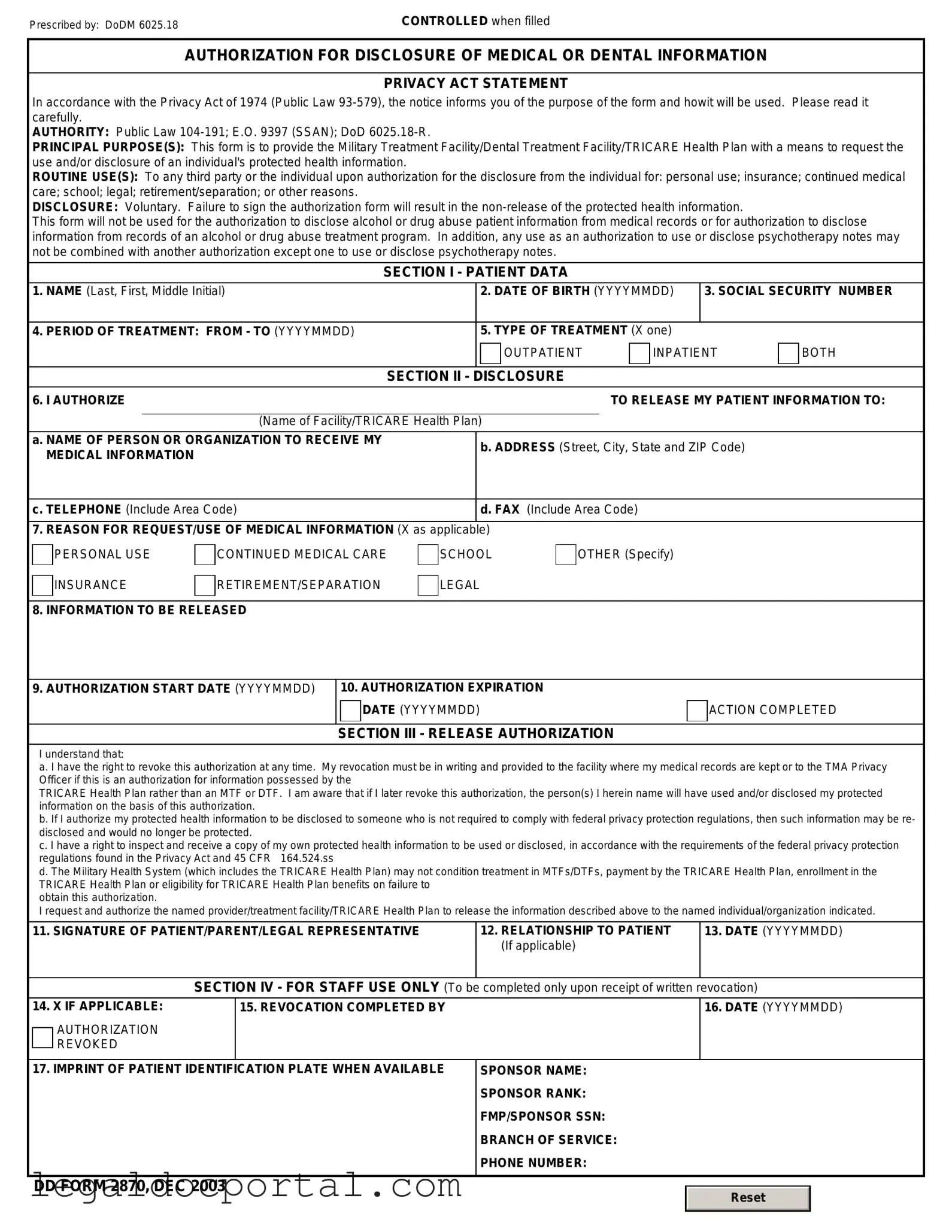 Printable DD 2870 Form
