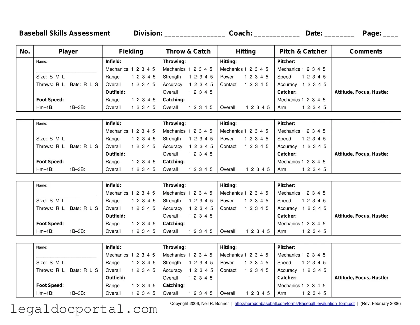 Printable Baseball Assessment Form
