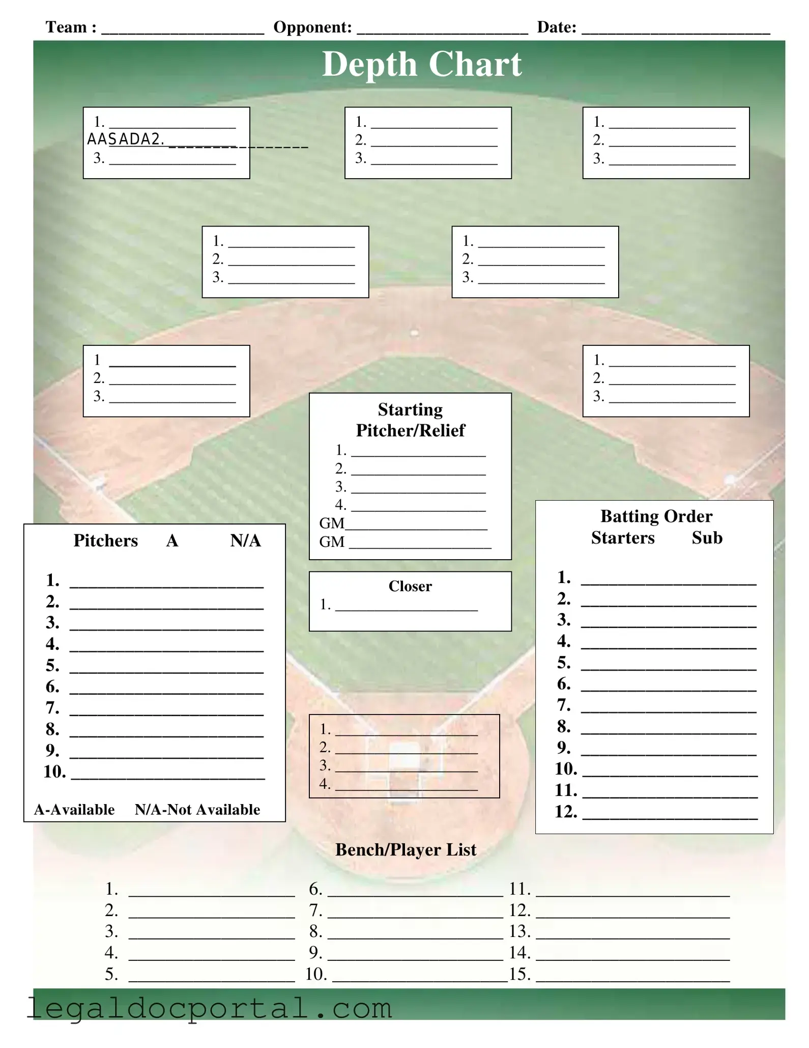 Printable Baseball Field Lineup Form