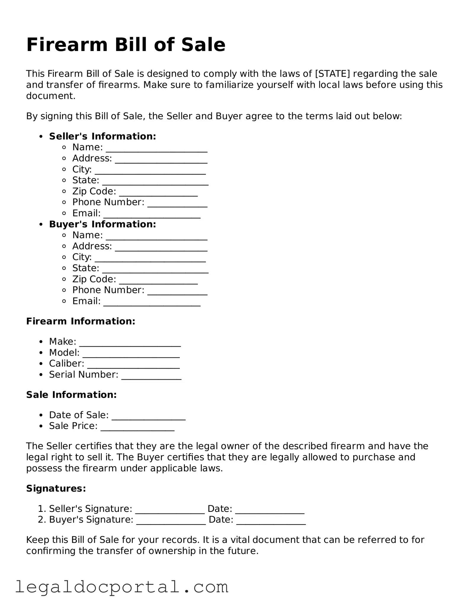 Official Firearm Bill of Sale Document