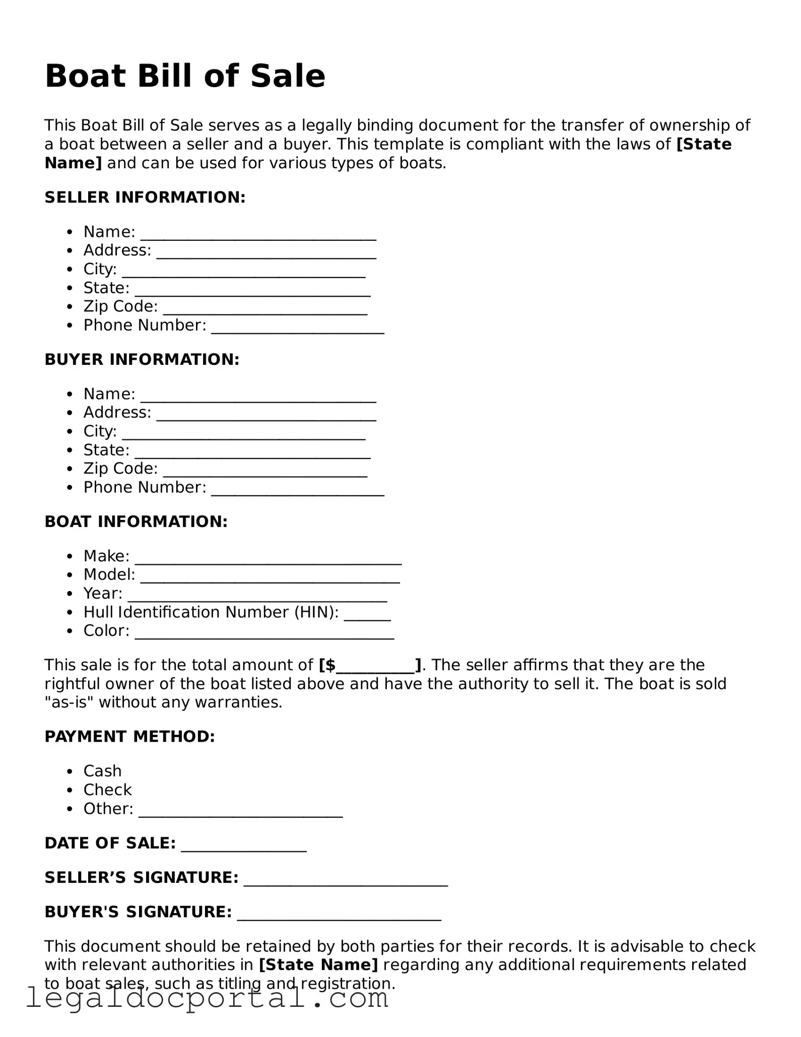 Official Boat Bill of Sale Document