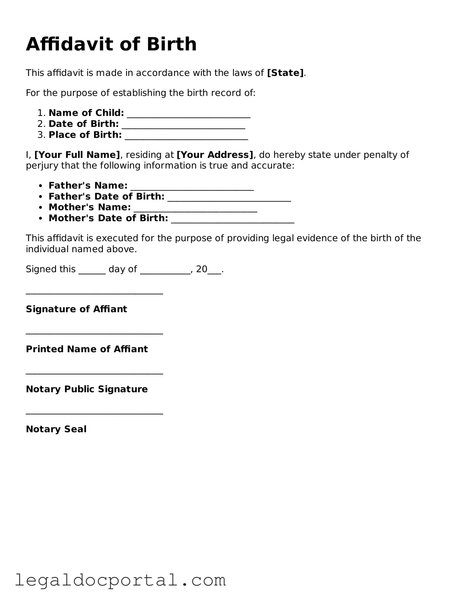 Official Affidavit of Birth Document