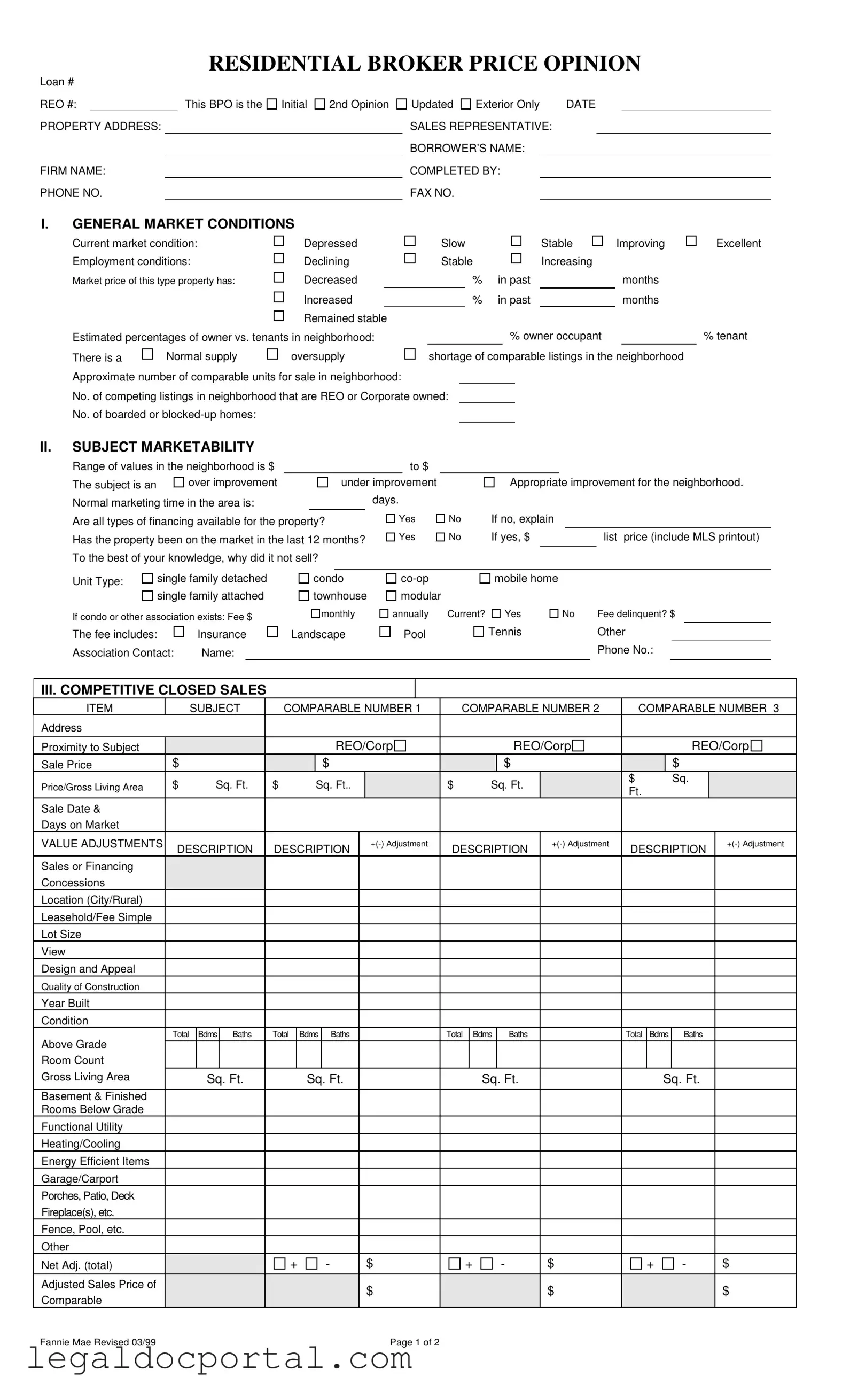 Printable Broker Price Opinion Form