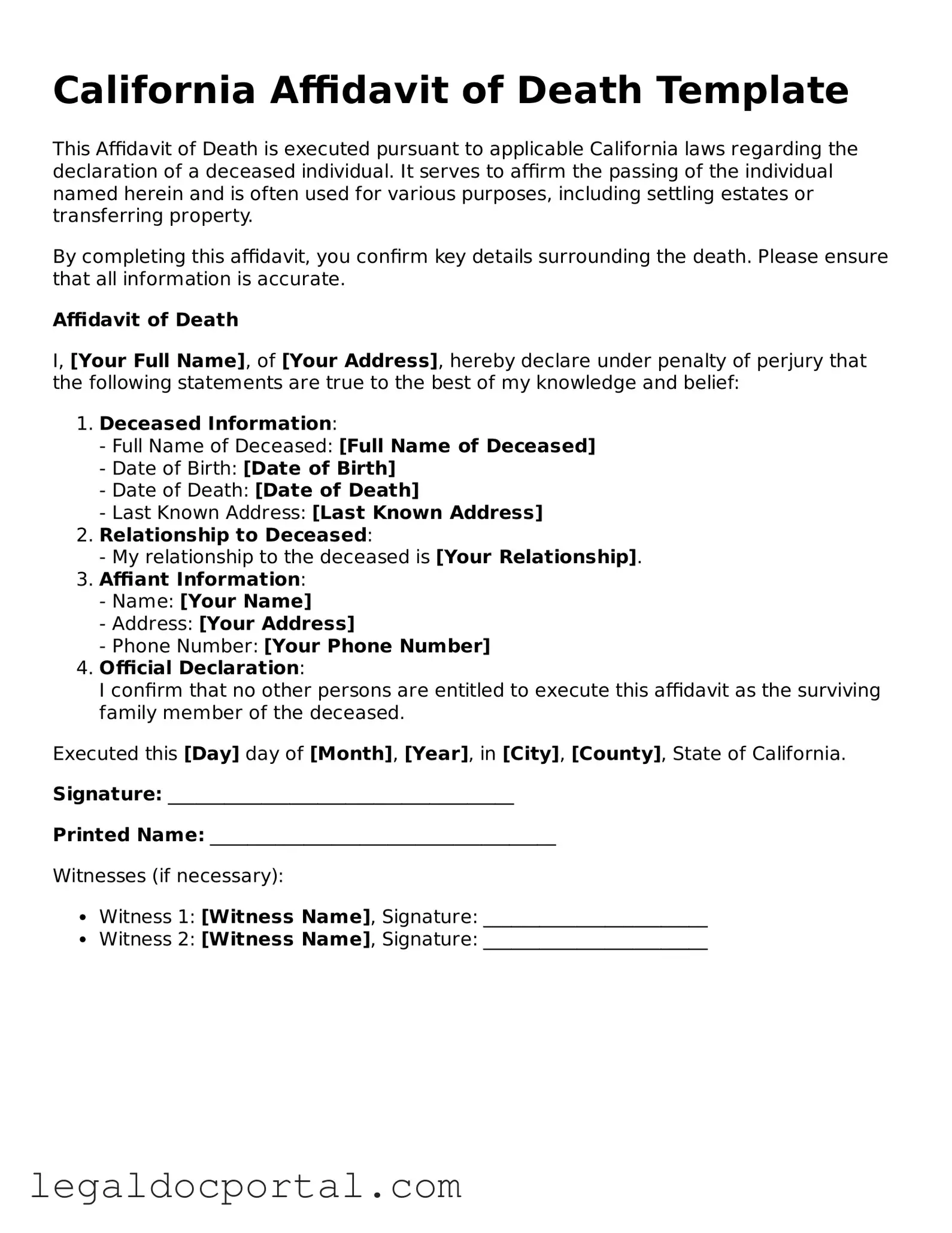 Attorney-Verified California Affidavit of Death Form