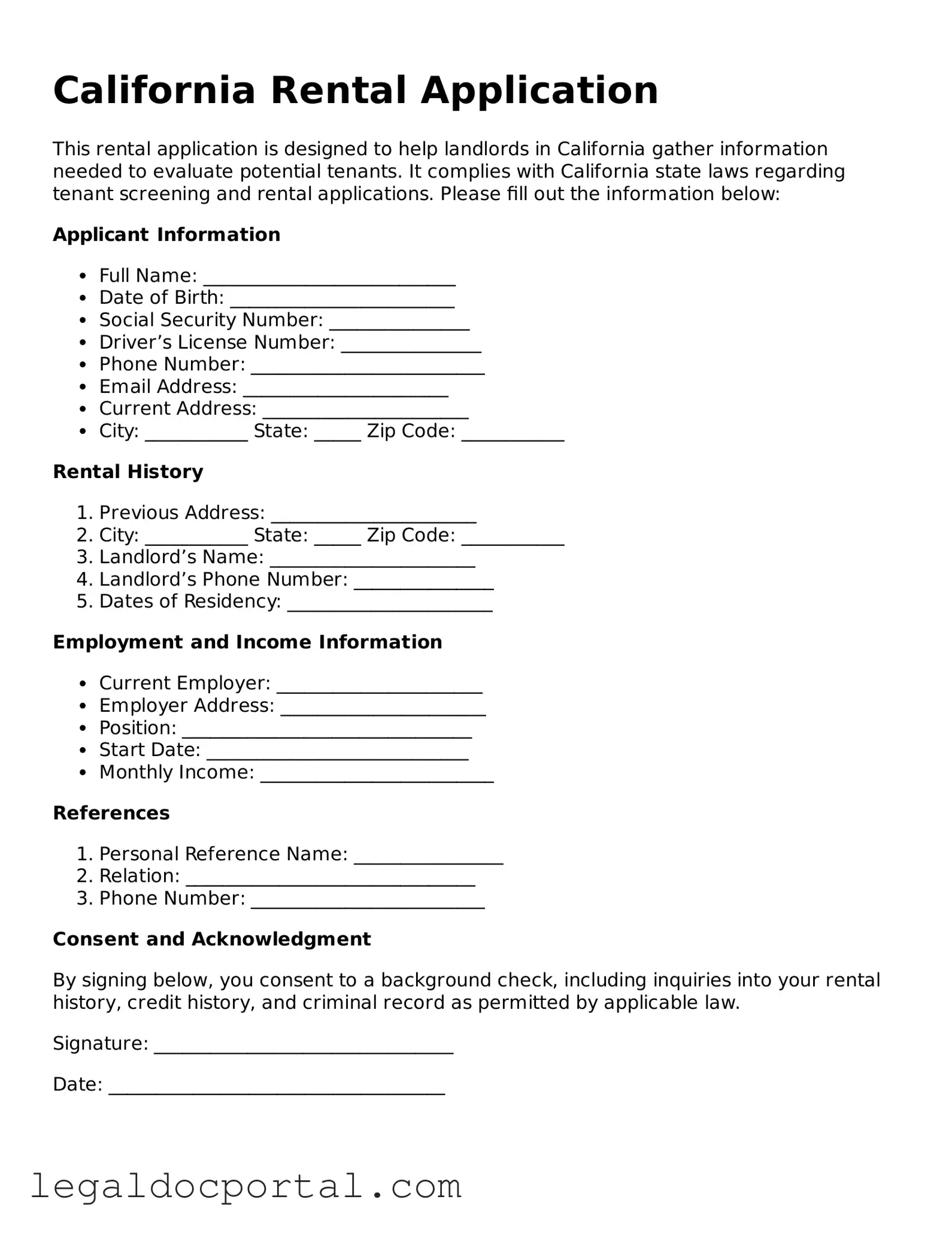 Attorney-Verified California Rental Application Form