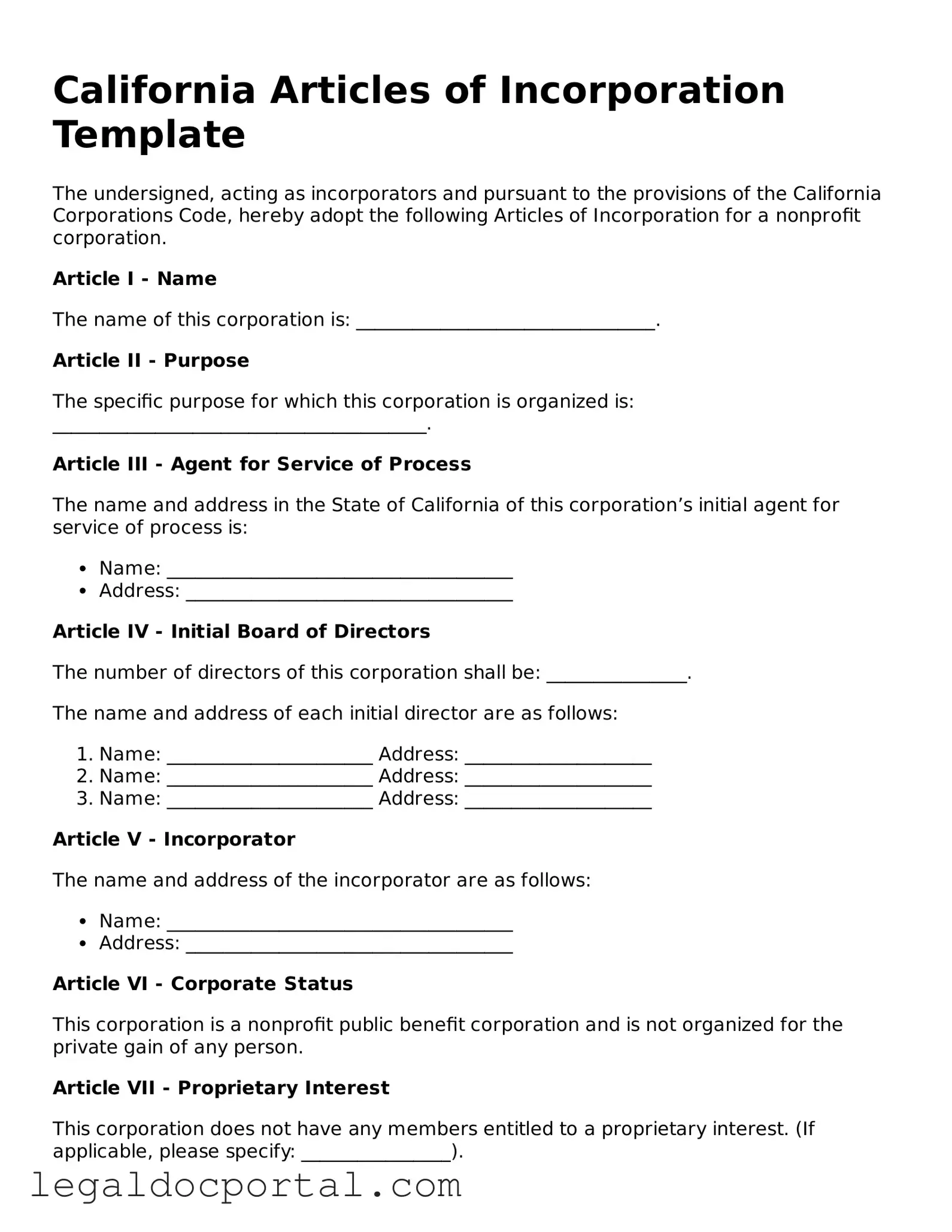 Attorney-Verified California Articles of Incorporation Form