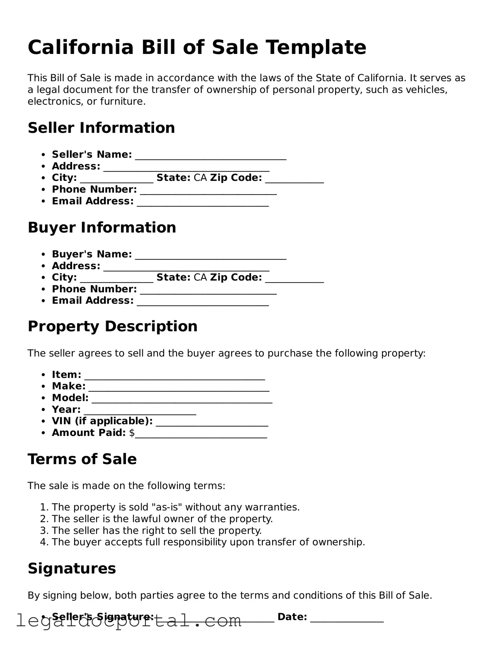 Attorney-Verified California Bill of Sale Form