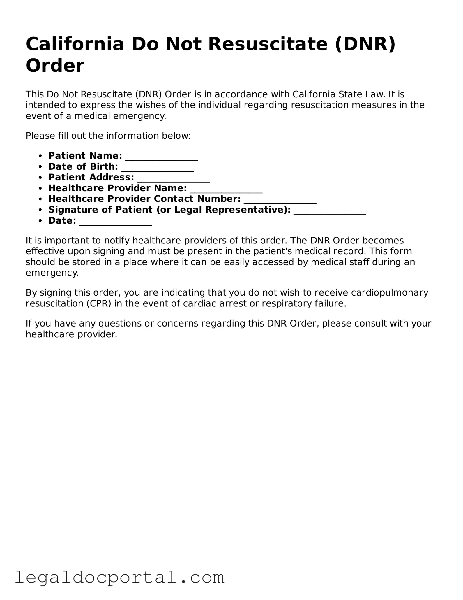 Attorney-Verified California Do Not Resuscitate Order Form