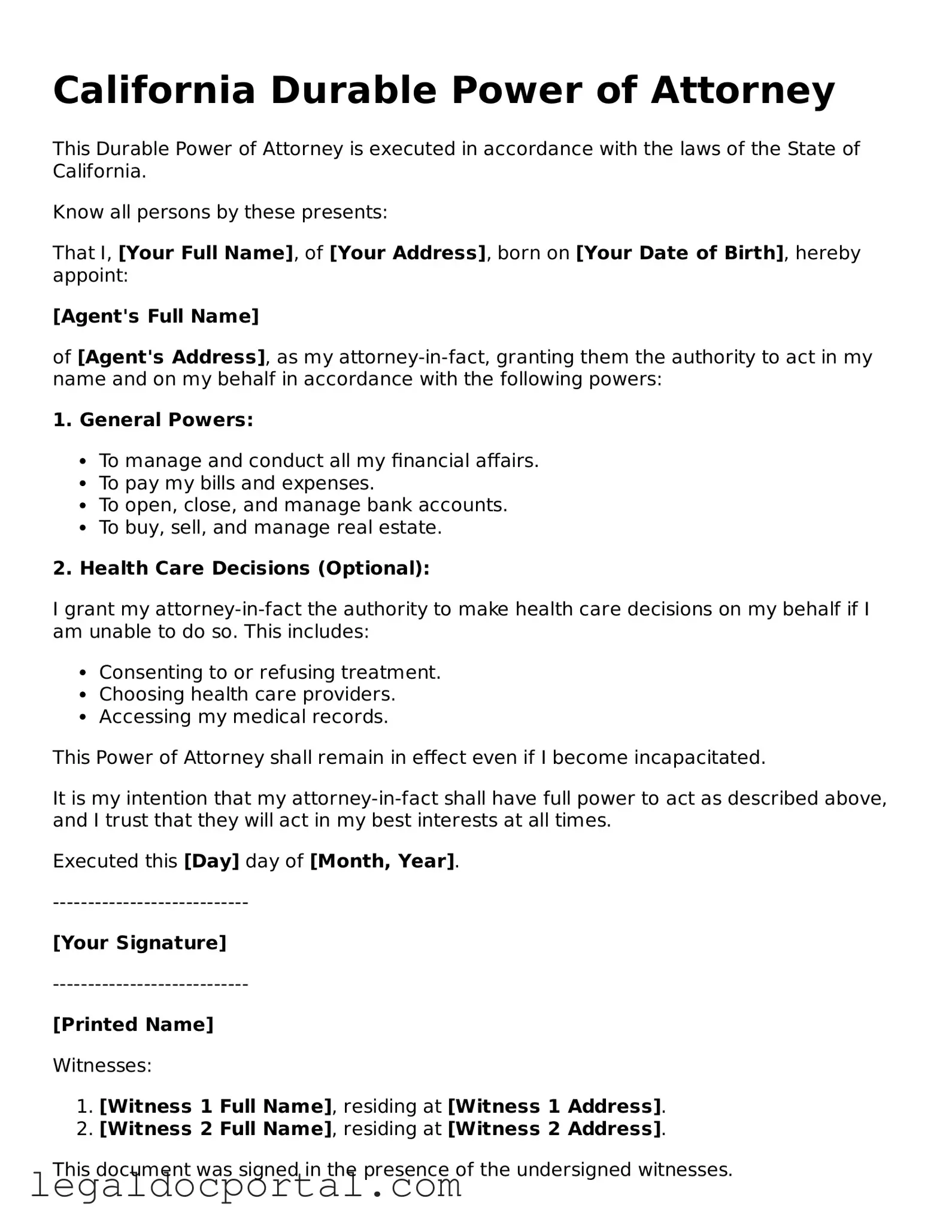 Attorney-Verified California Durable Power of Attorney Form