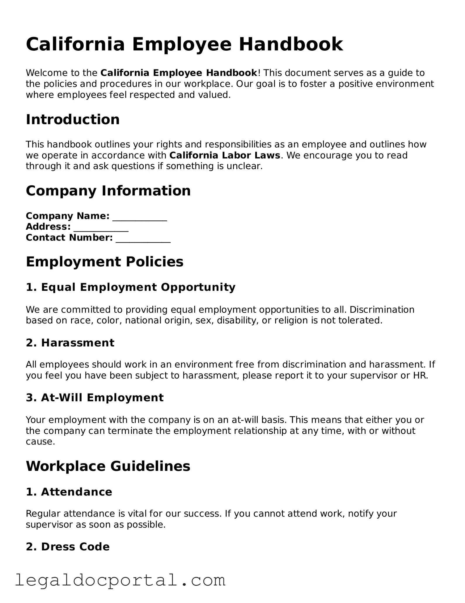 Attorney-Verified California Employee Handbook Form