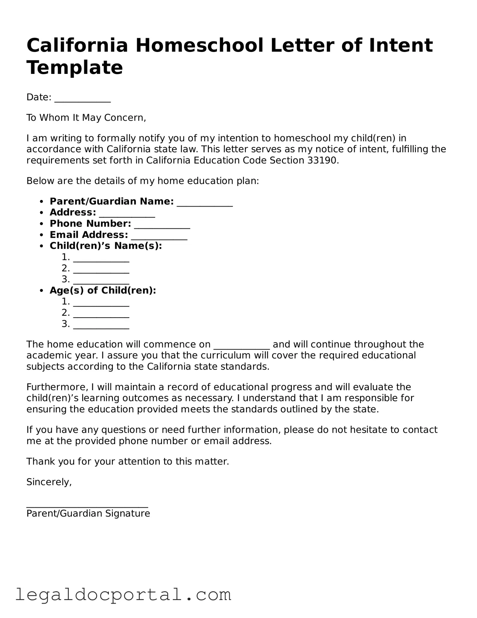 Attorney-Verified California Homeschool Letter of Intent Form