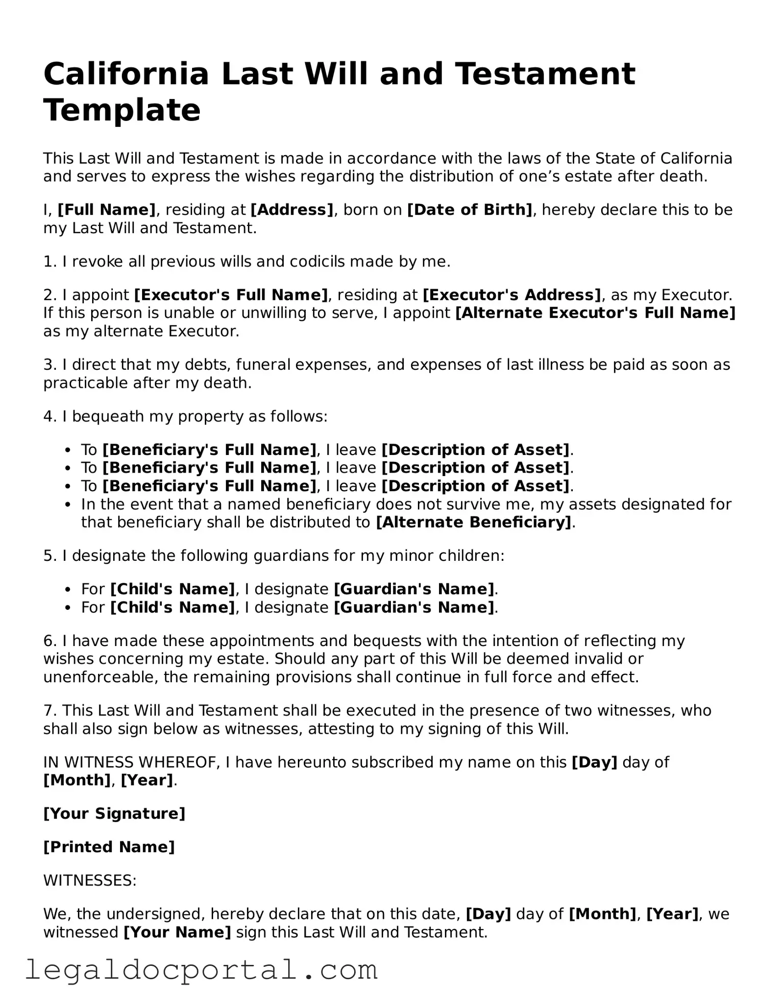 Attorney-Verified California Last Will and Testament Form