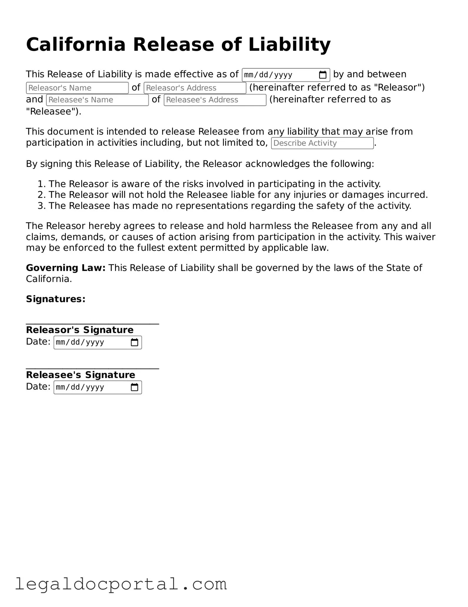 Attorney-Verified California Release of Liability Form