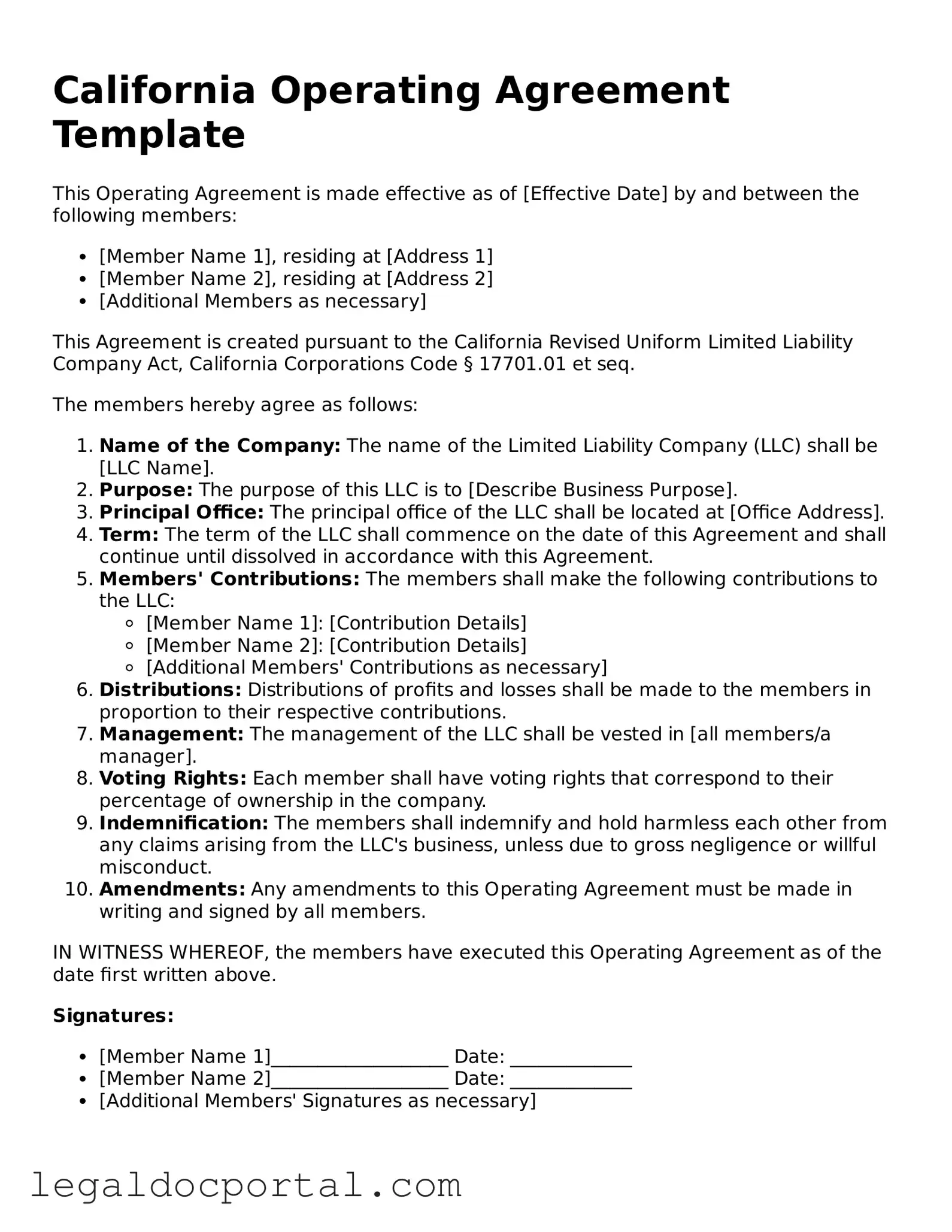 Attorney-Verified California Operating Agreement Form