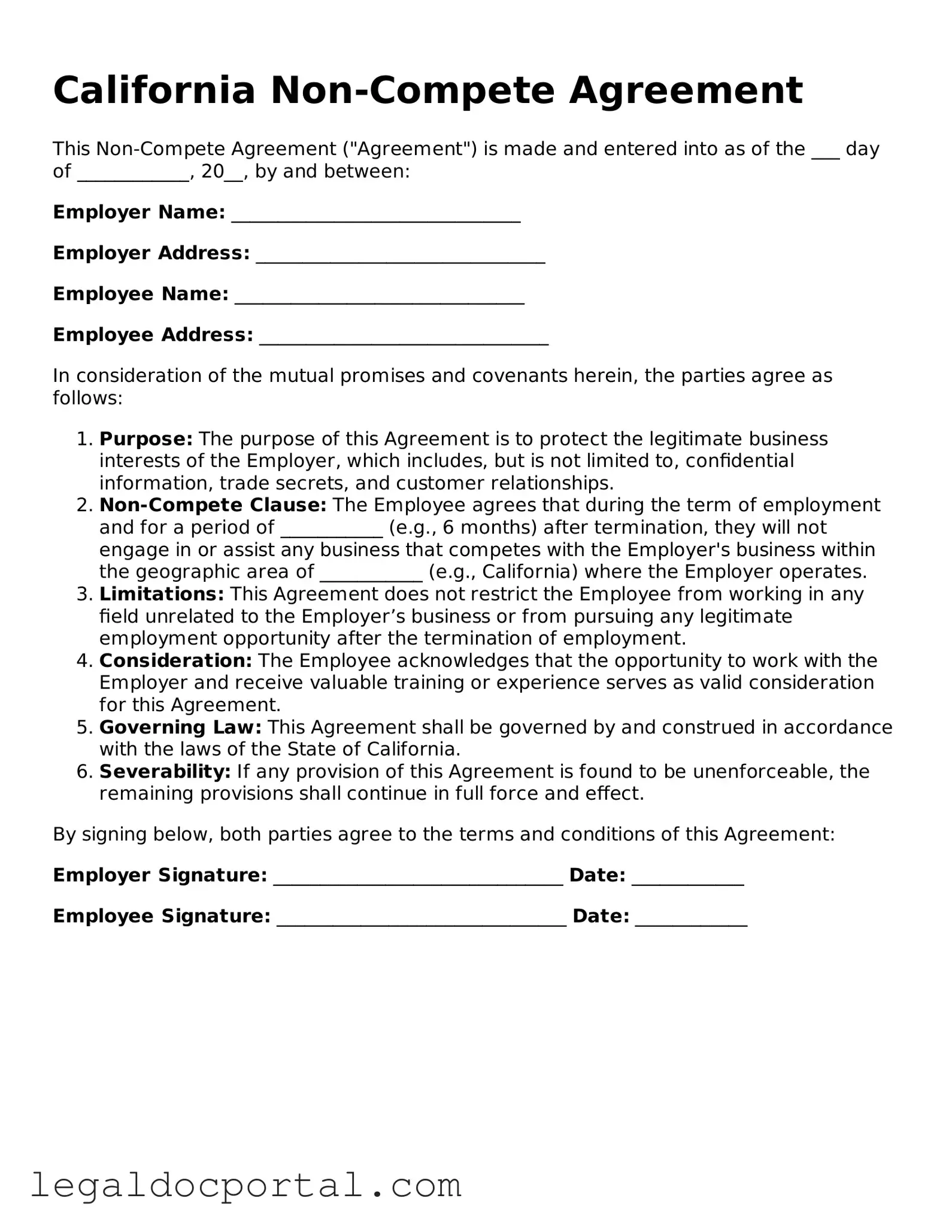 Attorney-Verified California Non-compete Agreement Form