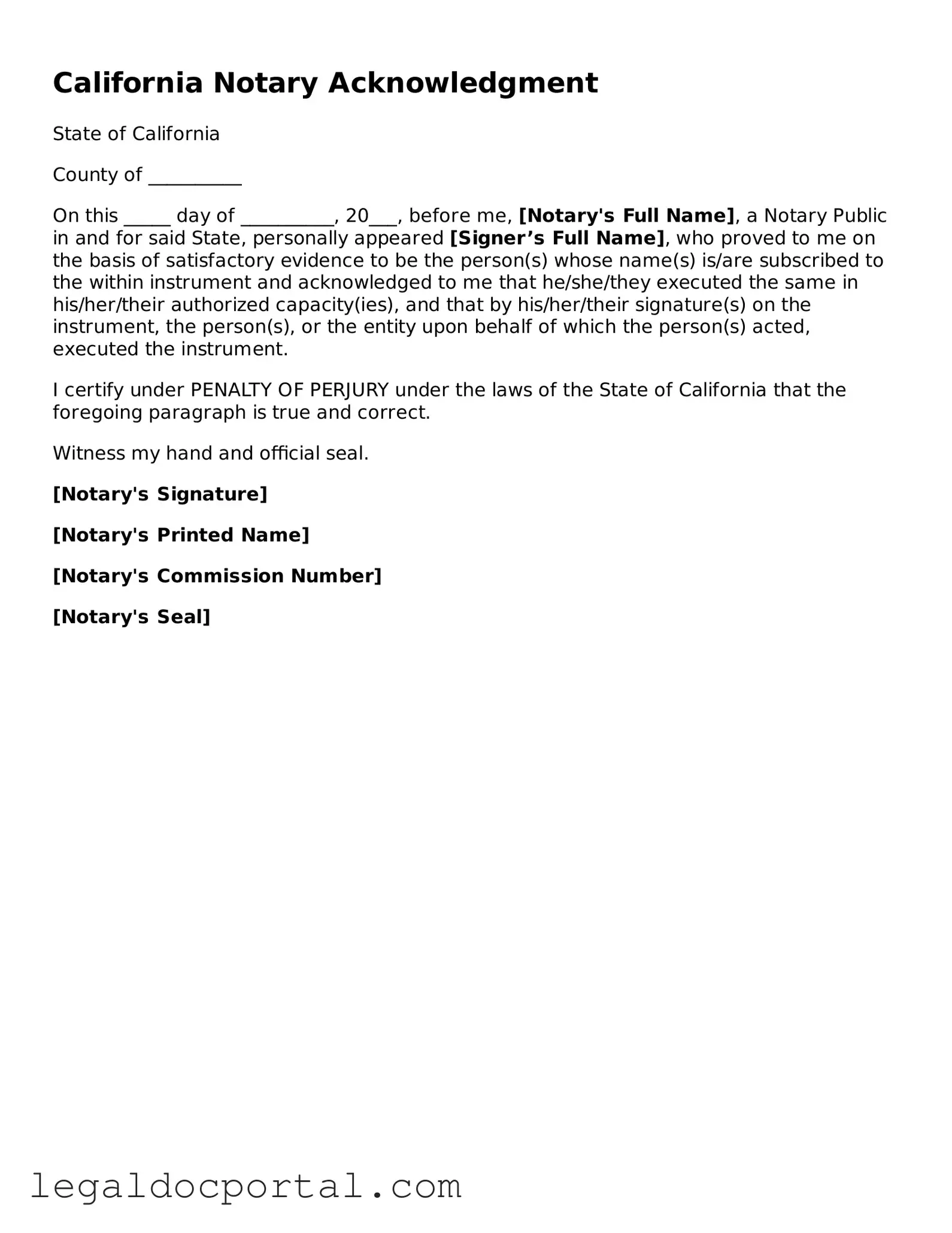 Attorney-Verified California Notary Acknowledgement Form