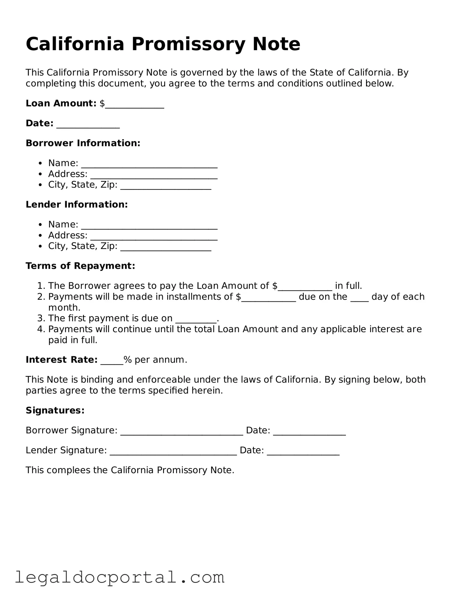Attorney-Verified California Promissory Note Form