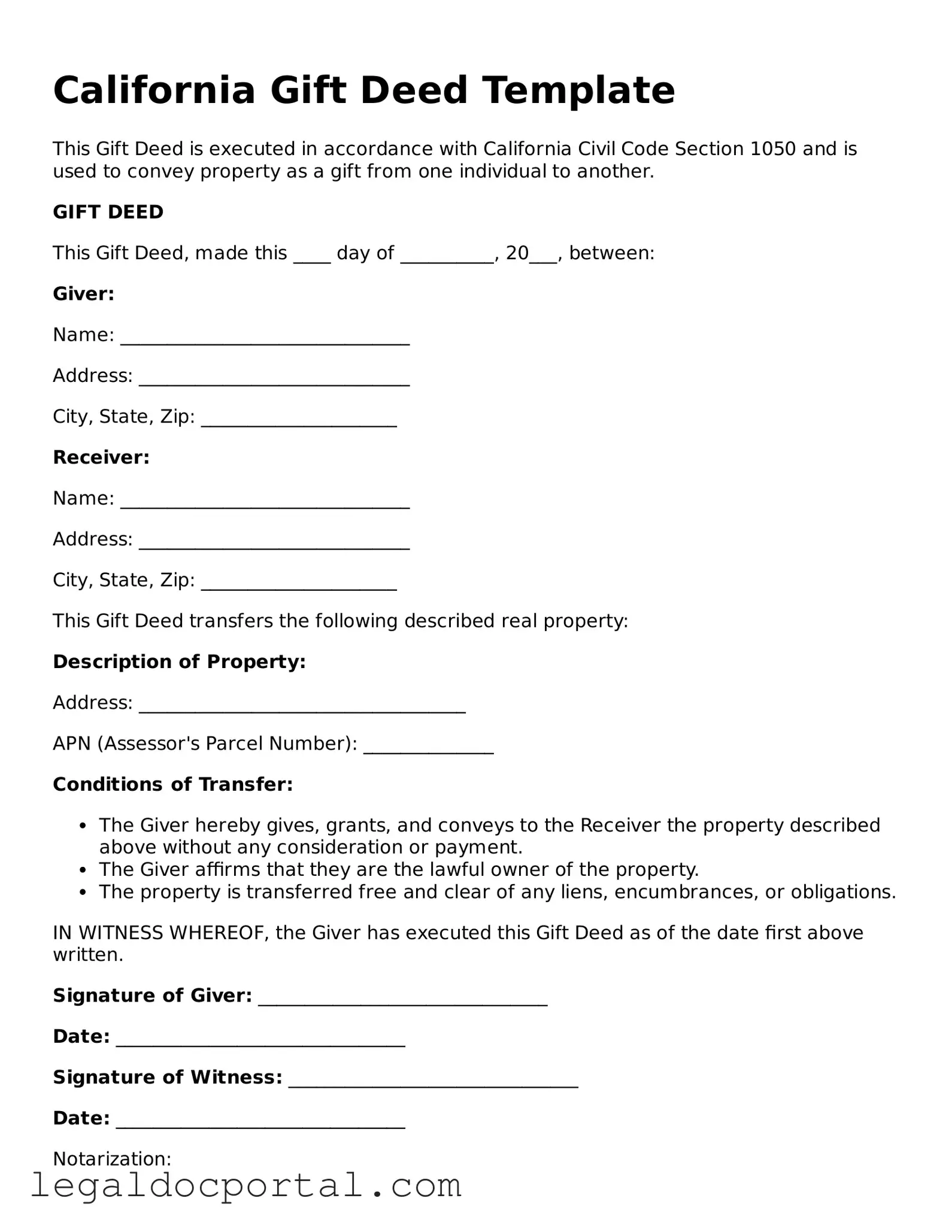 Attorney-Verified California Gift Deed Form