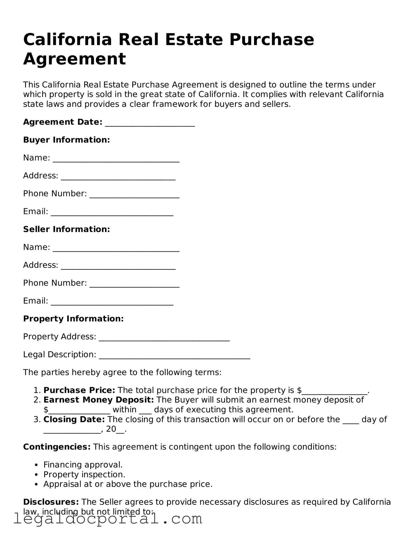Attorney-Verified California Real Estate Purchase Agreement Form