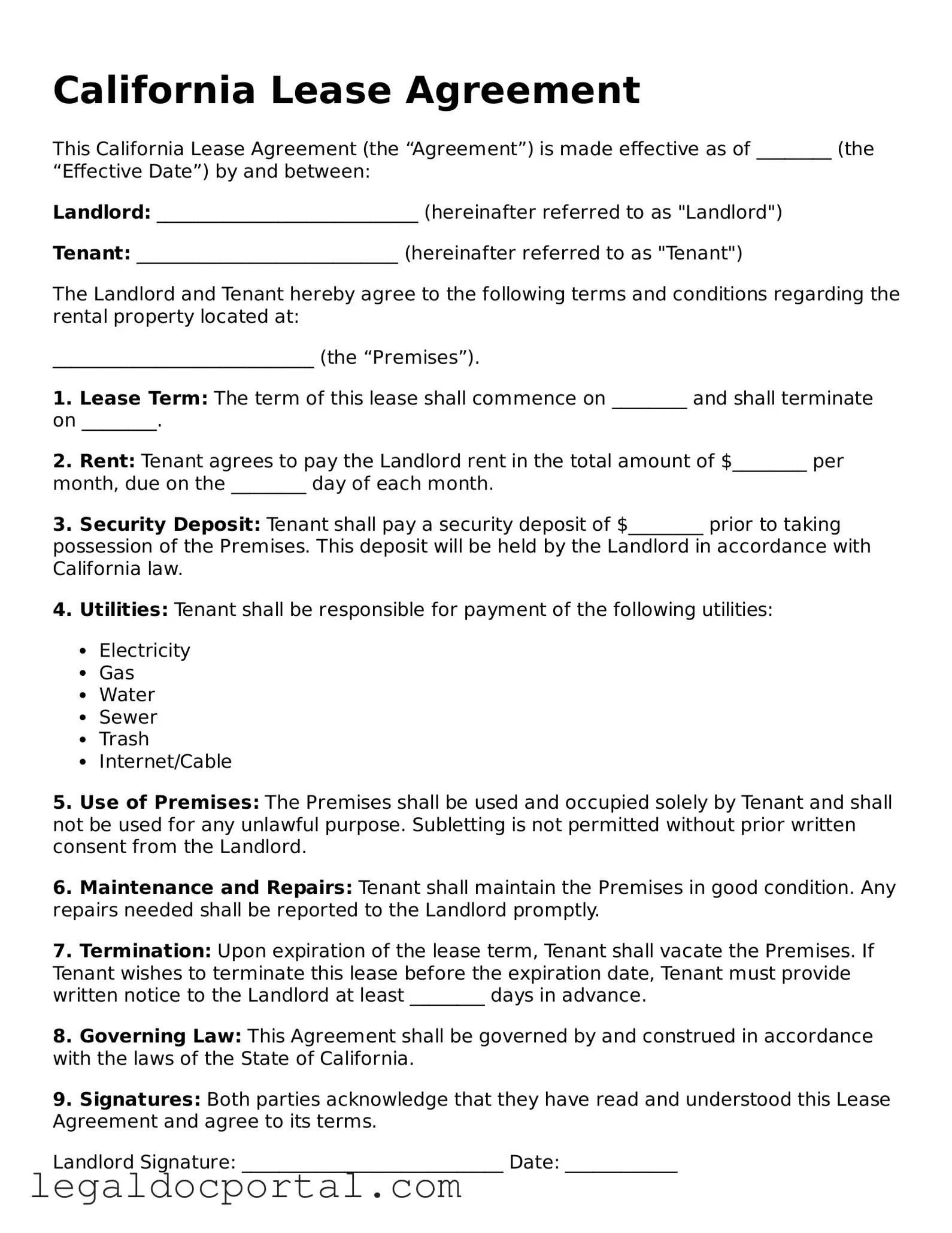 Attorney-Verified California Lease Agreement Form