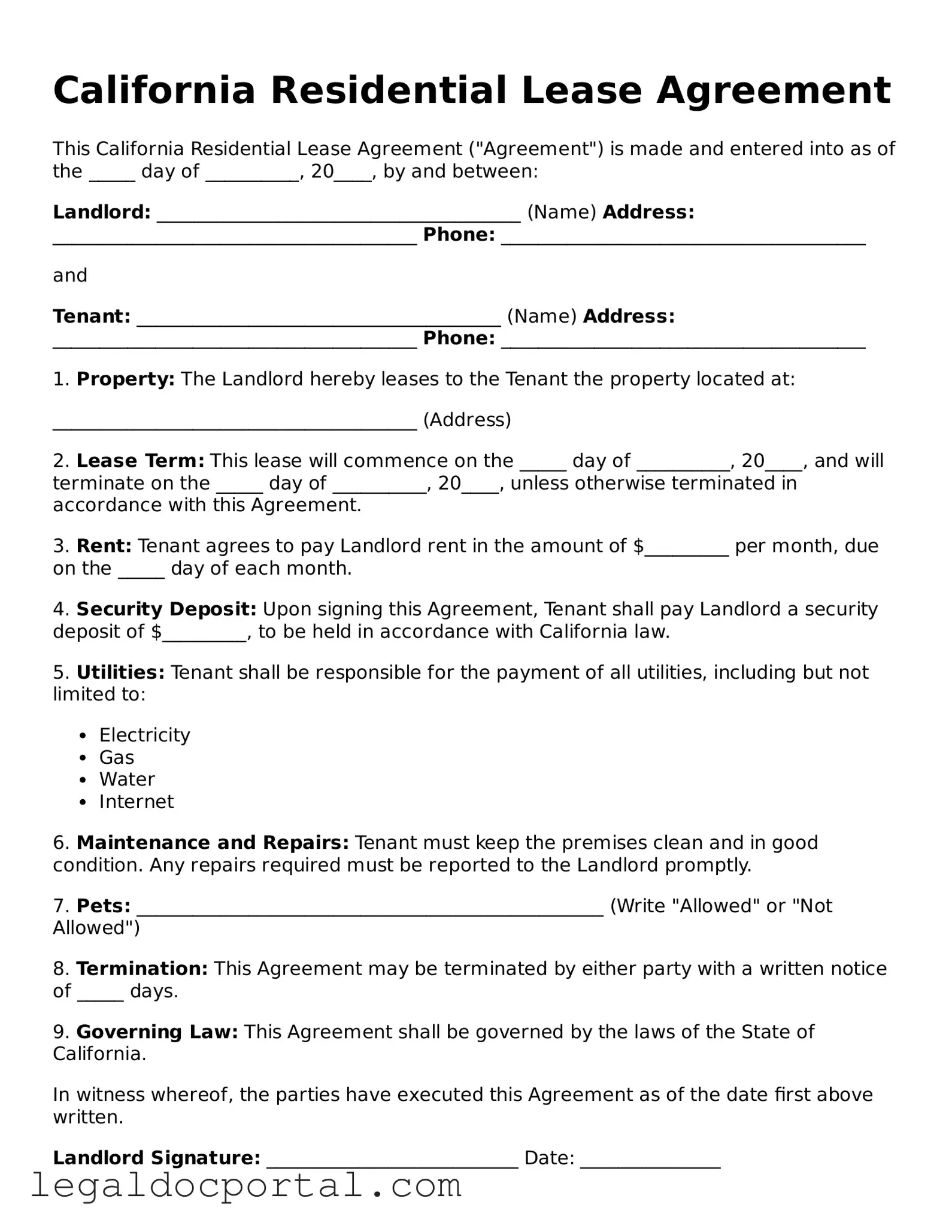 Attorney-Verified California Residential Lease Agreement Form