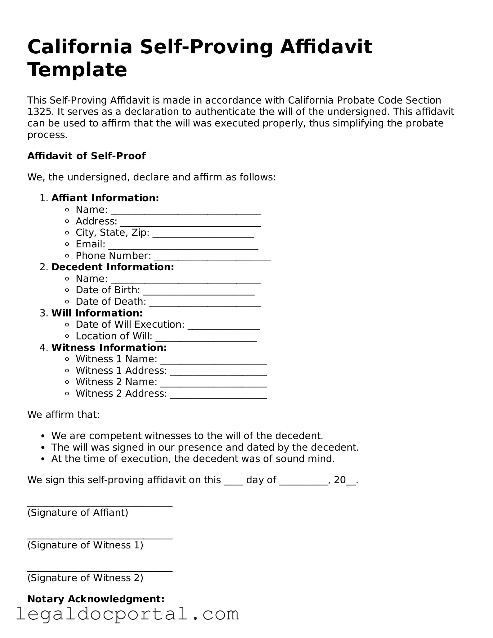 Attorney-Verified California Self-Proving Affidavit Form