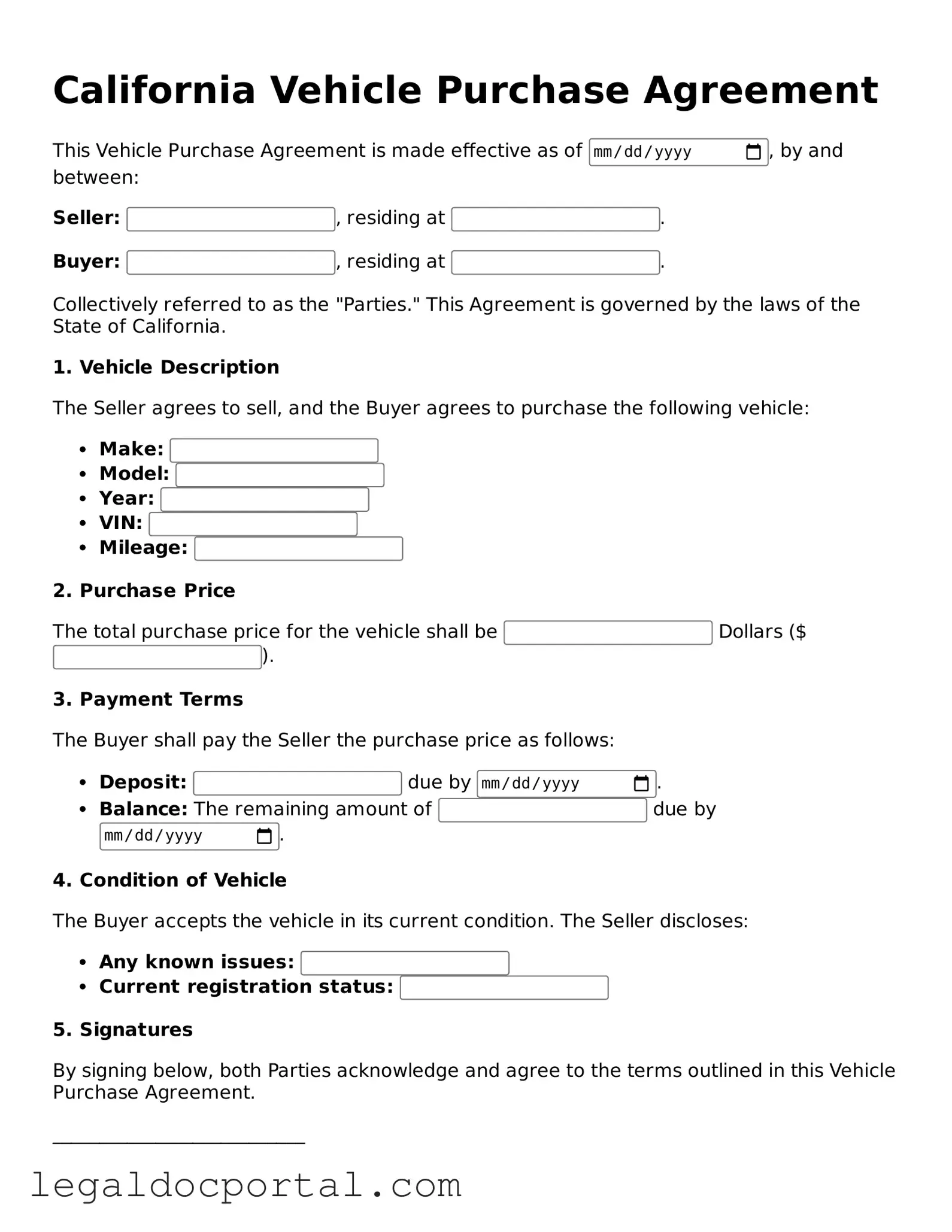 Attorney-Verified California Vehicle Purchase Agreement Form