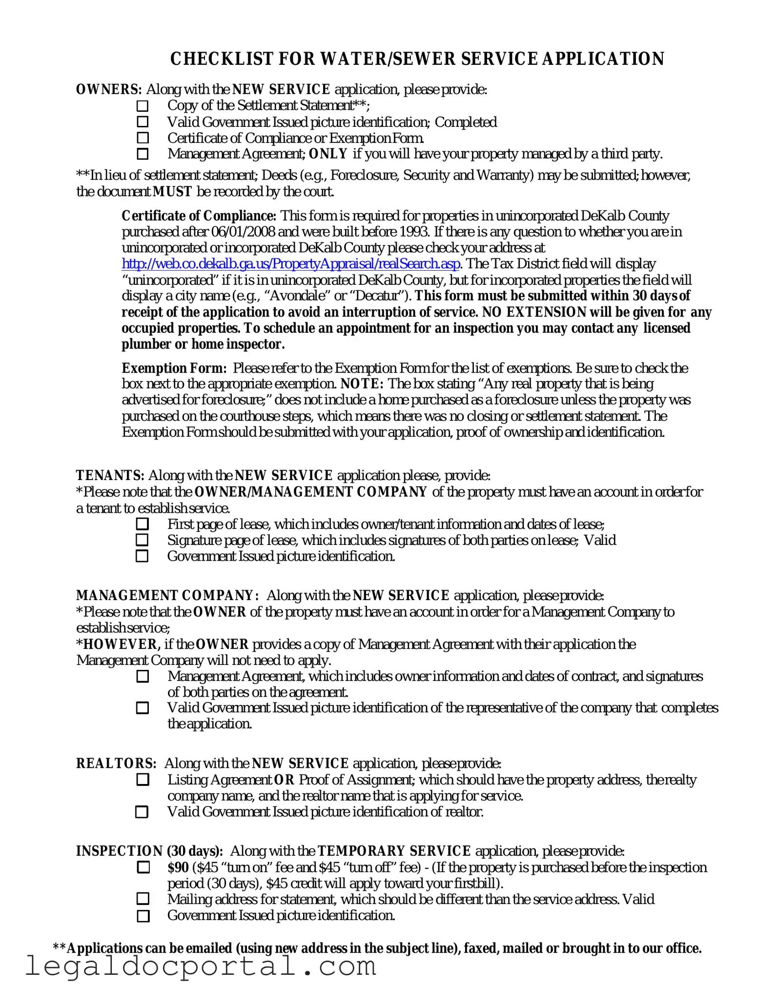 Printable Dekalb County Water Application Form