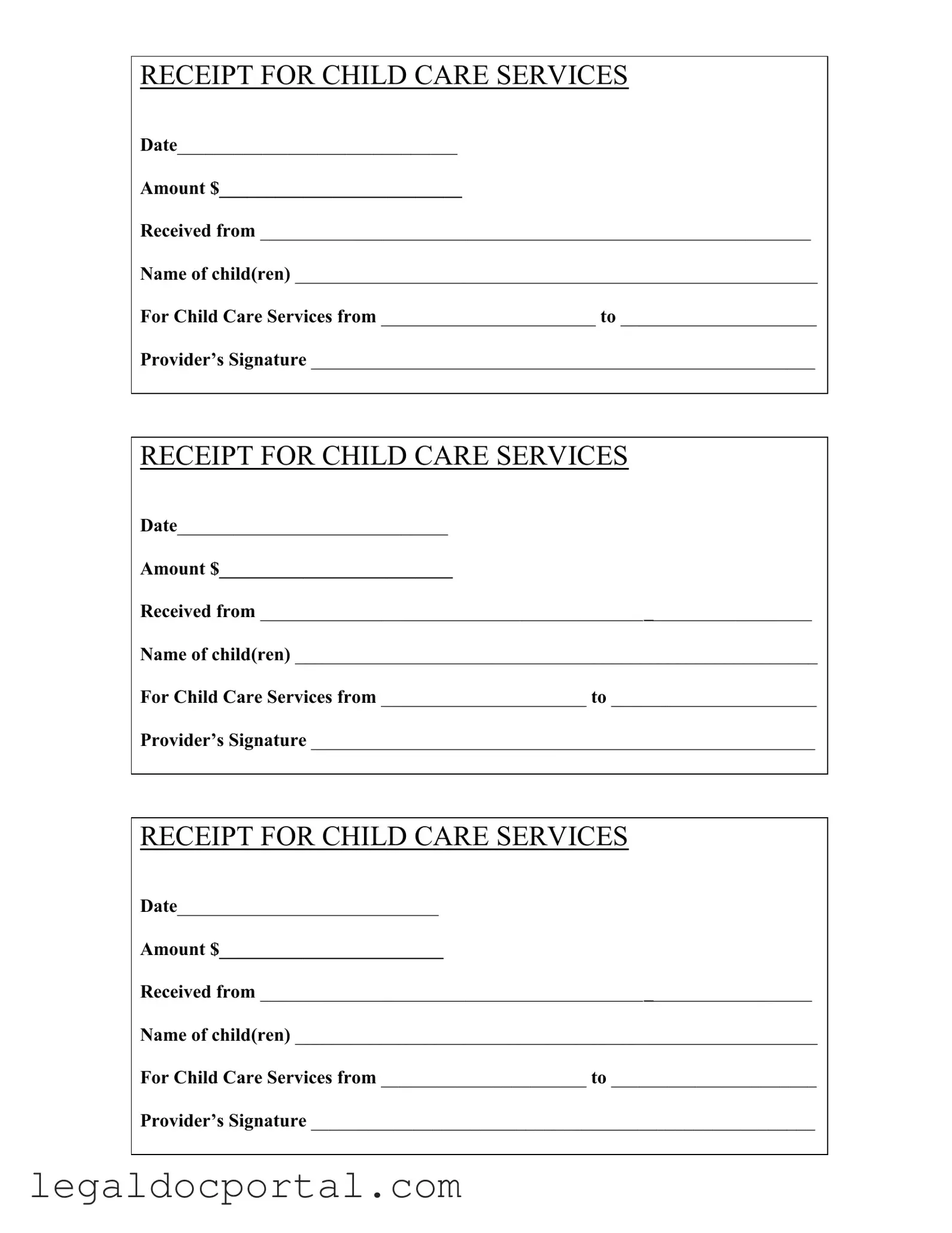 Printable Childcare Receipt Form