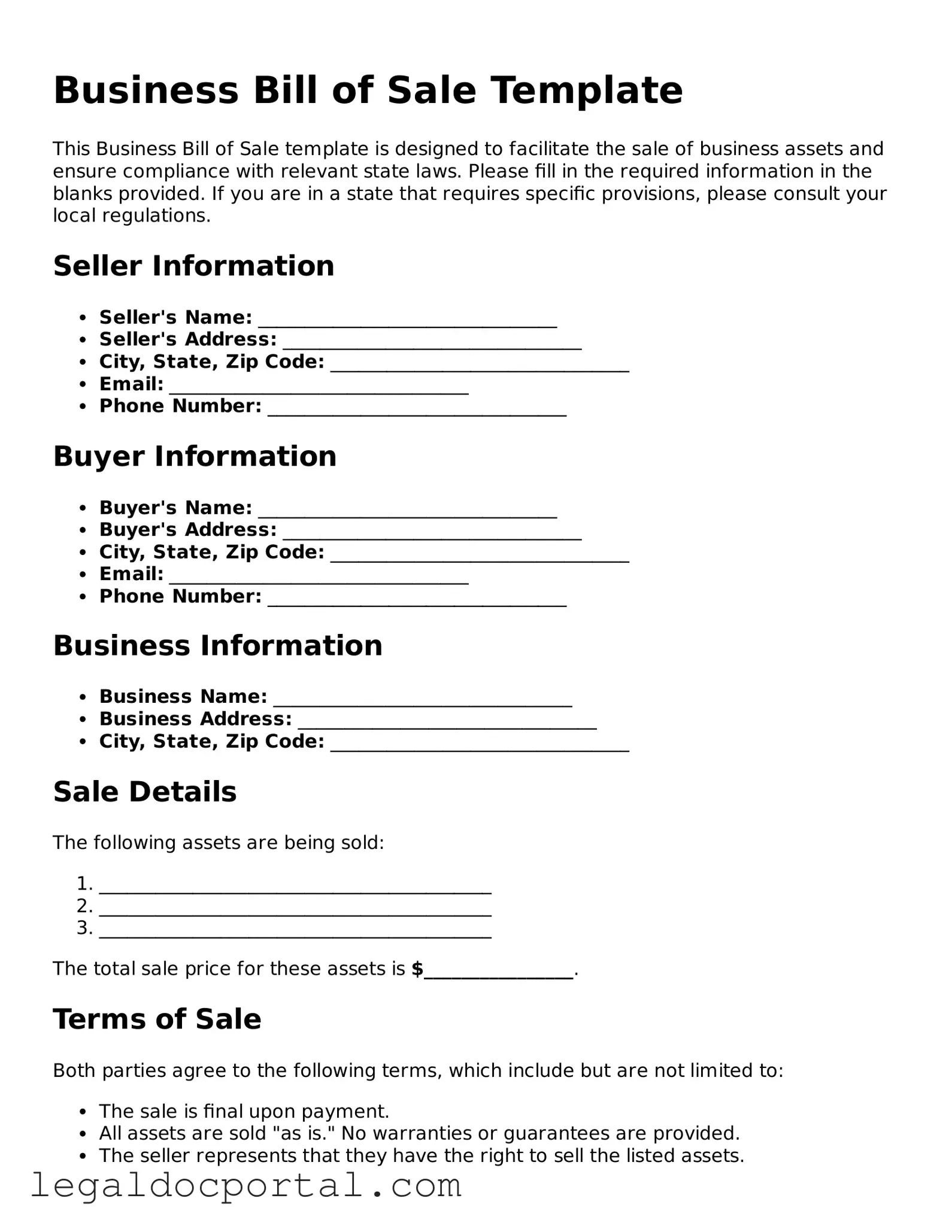 Official Business Bill of Sale Document