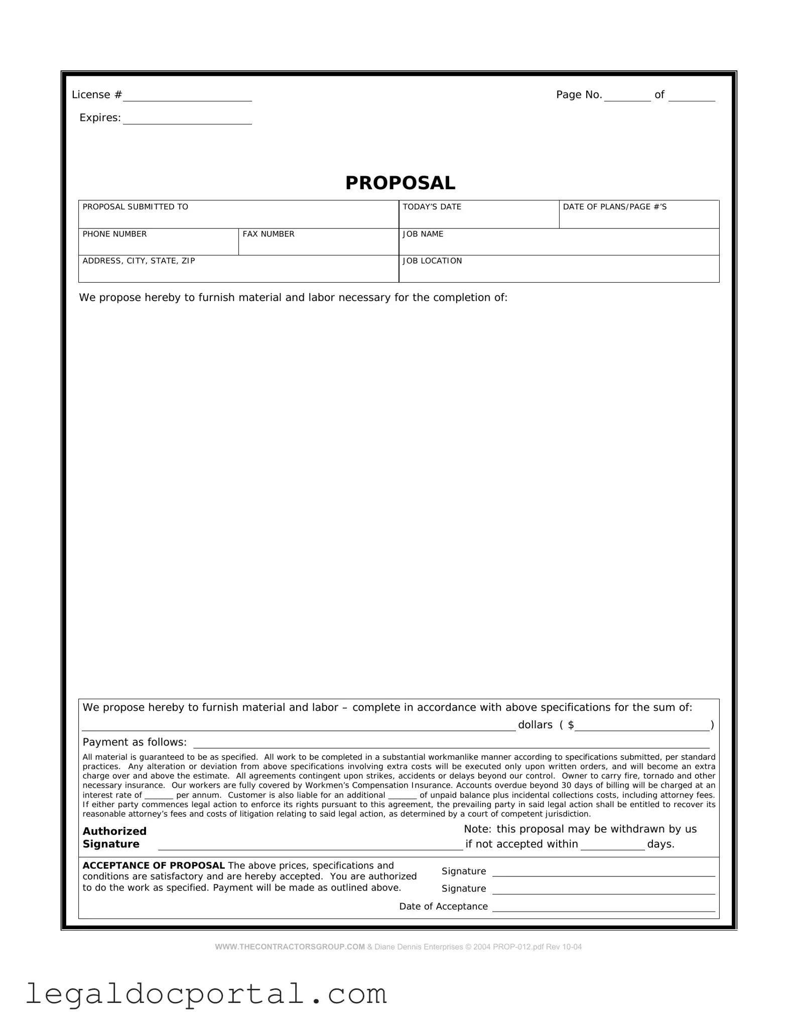 Printable Construction proposal form Form
