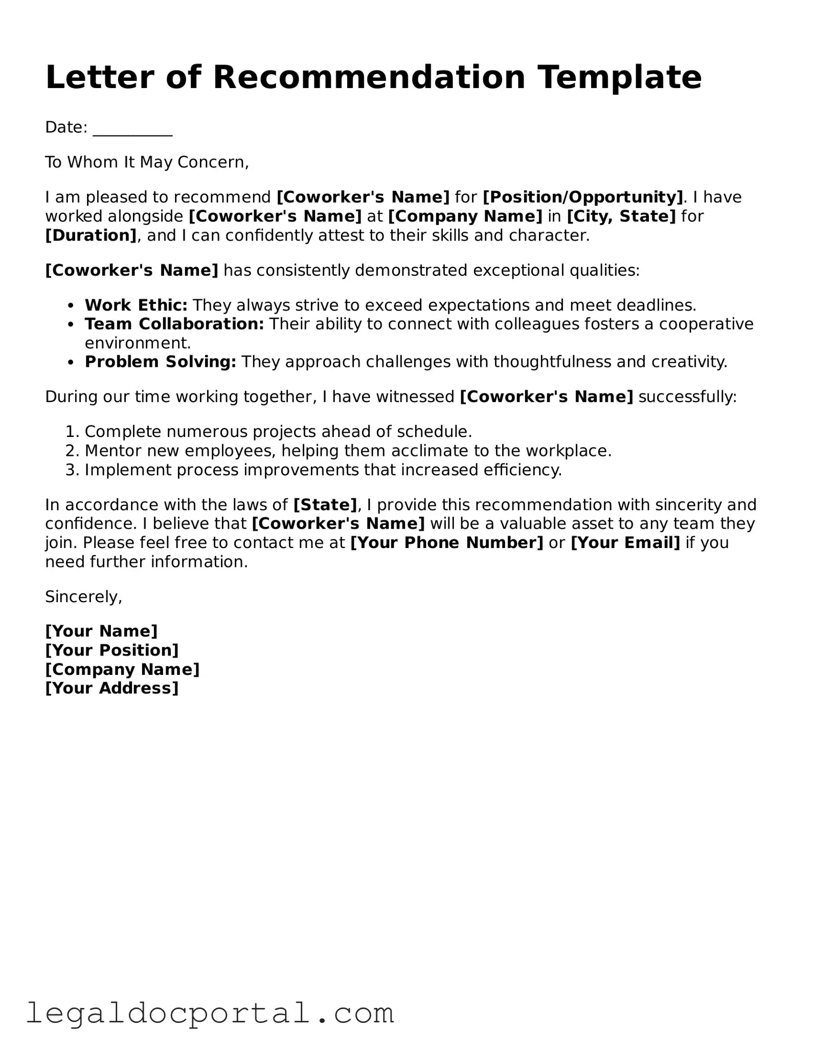 Official Letter of Recommendation for Coworker Document