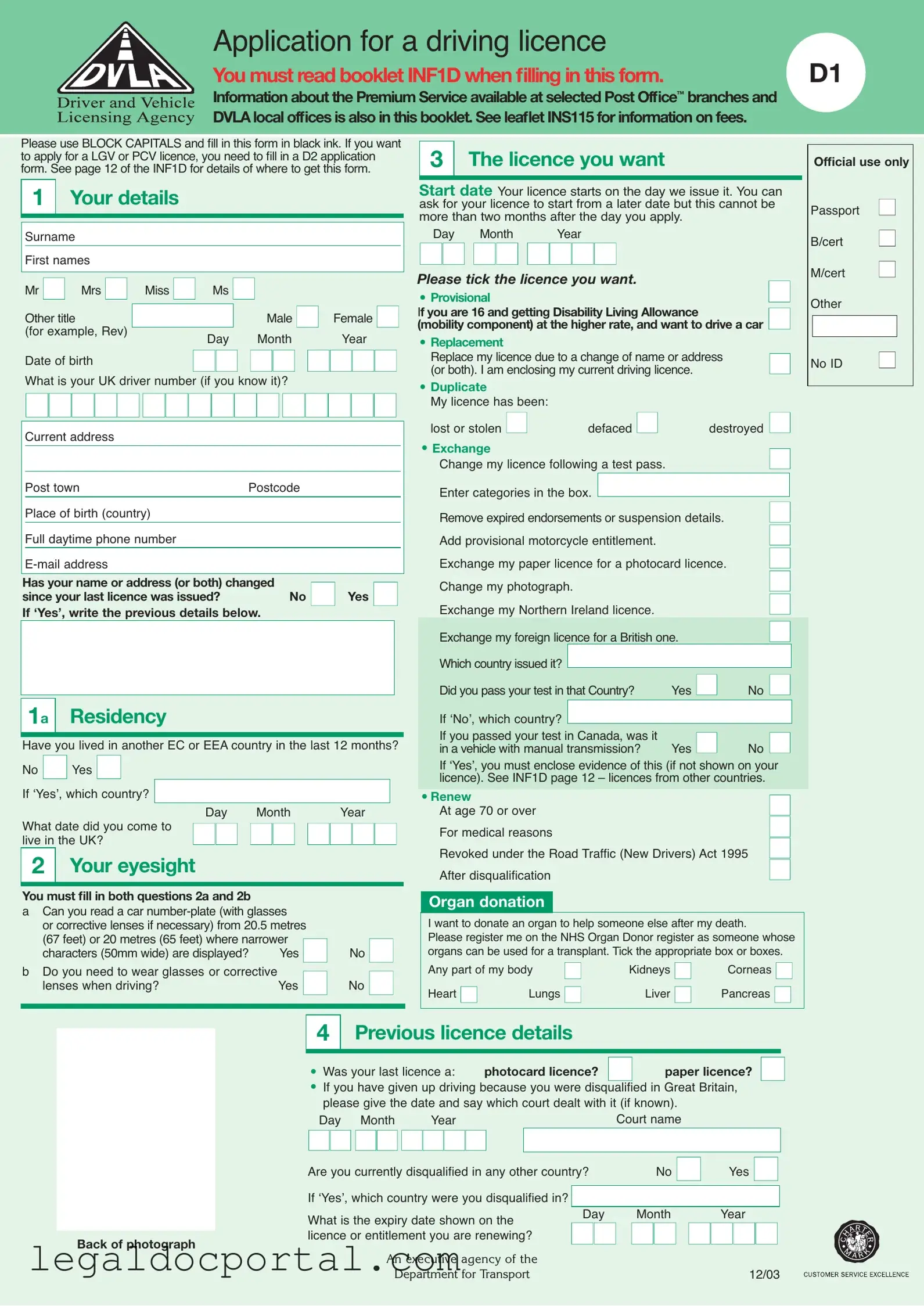 Printable D1 Dvla Form
