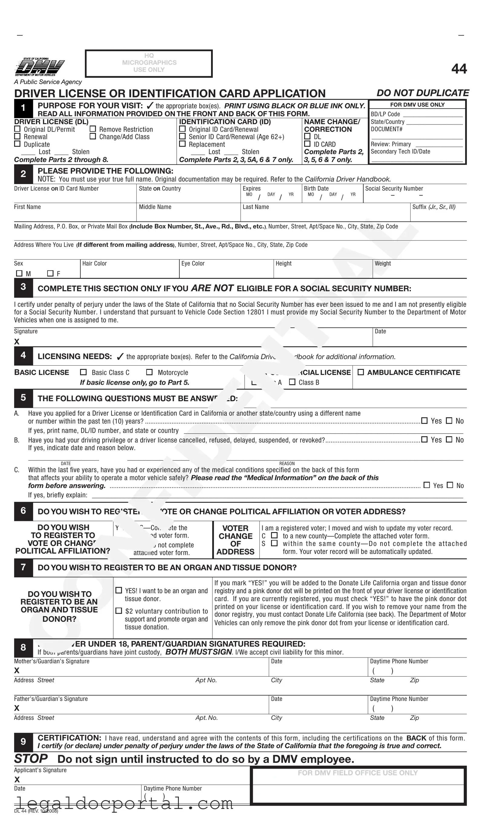 Printable Ca Dmv Dl 44 Form