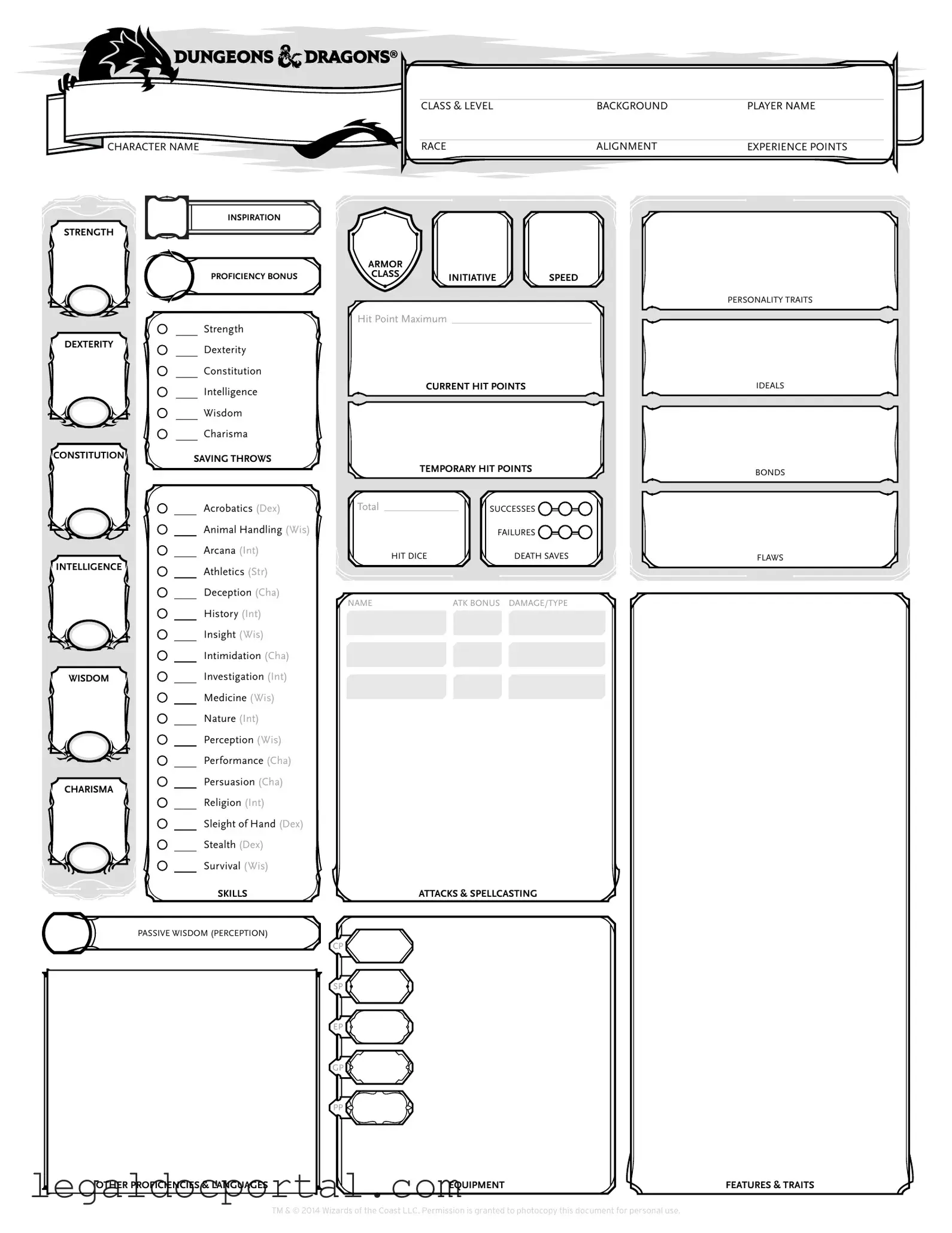 Printable Dnd Character Sheet Form