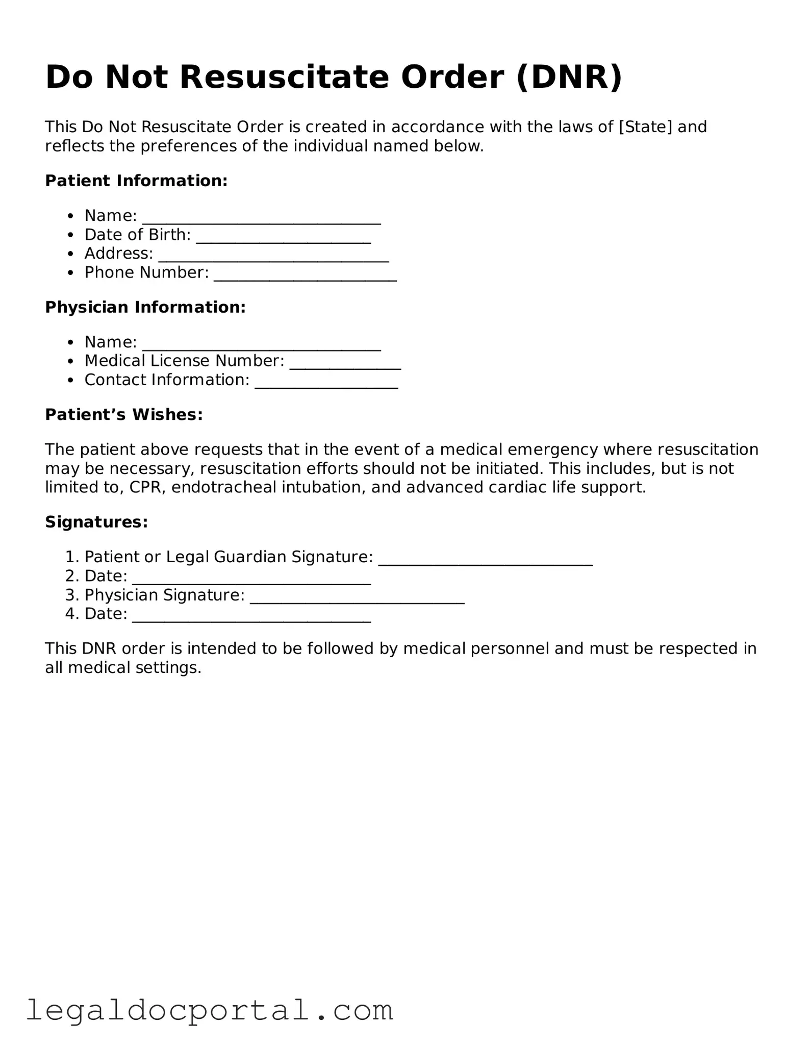Official Do Not Resuscitate Order Document