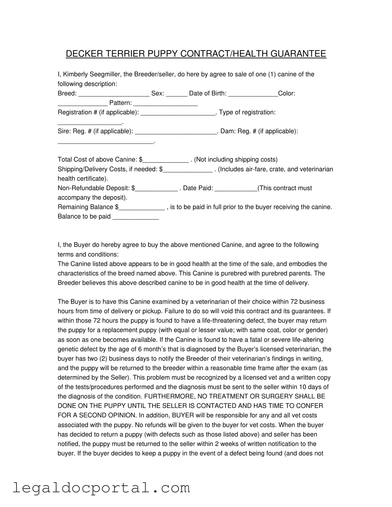 Printable Health Guarantee Form