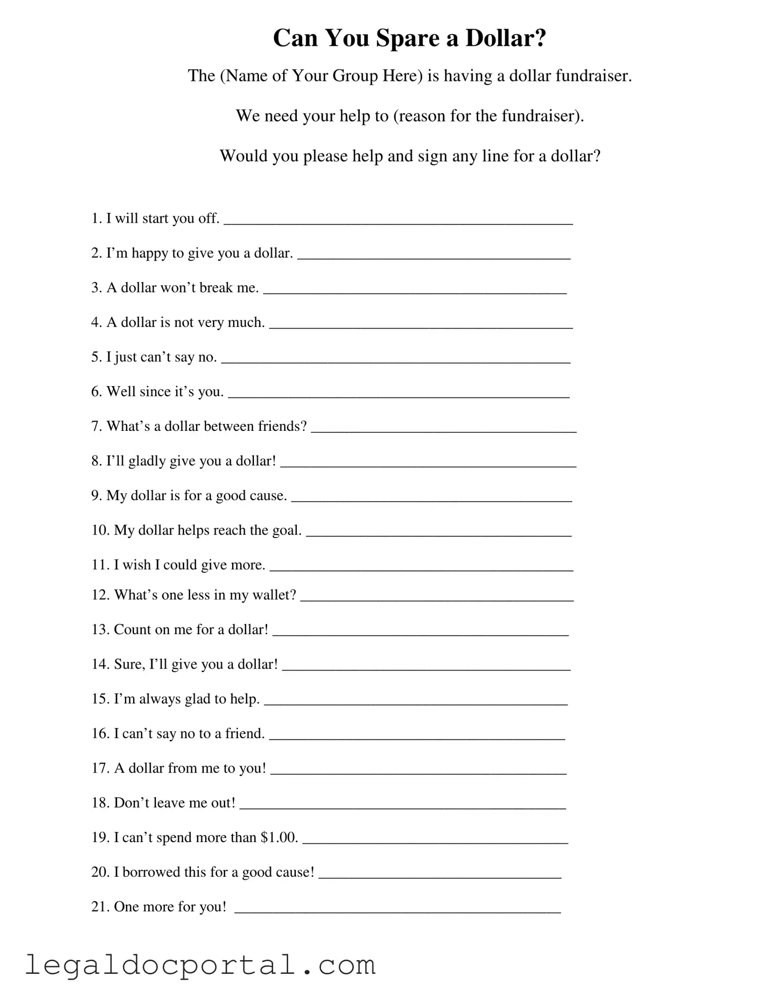 Printable Donated A Dollar Form