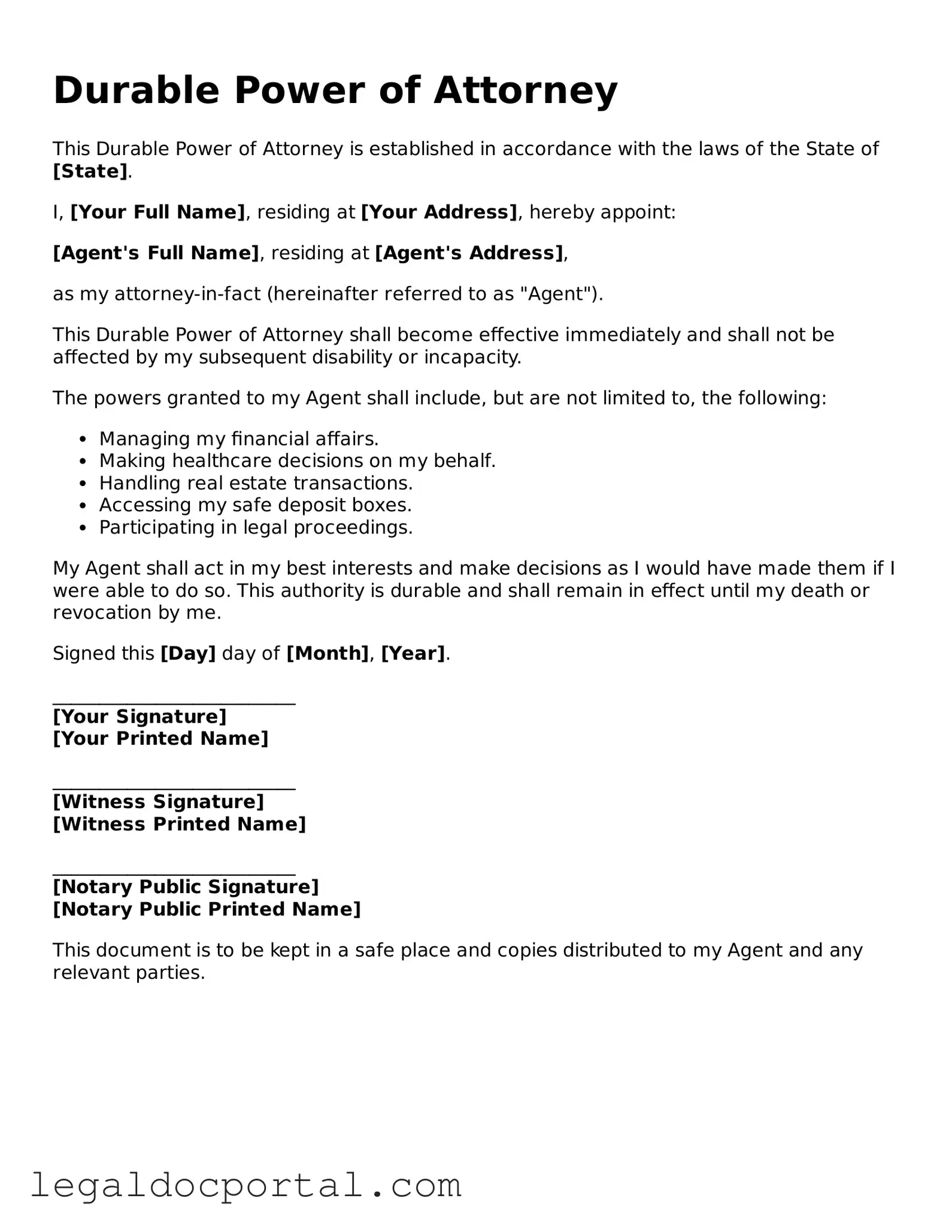Official Durable Power of Attorney Document